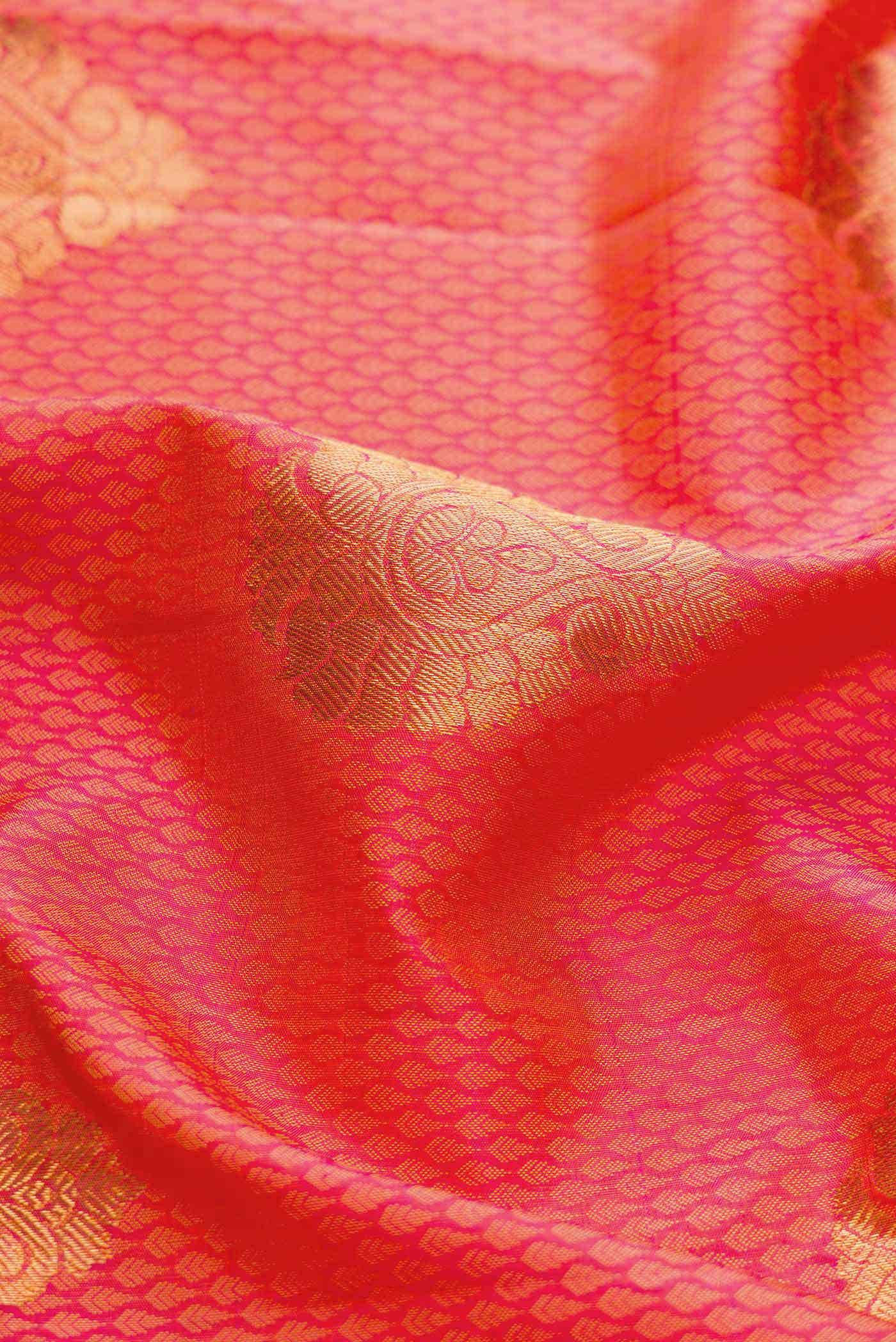 Pure Silk Pure Zari Peach Dual Tone Kanjivaram Saree - Image 3