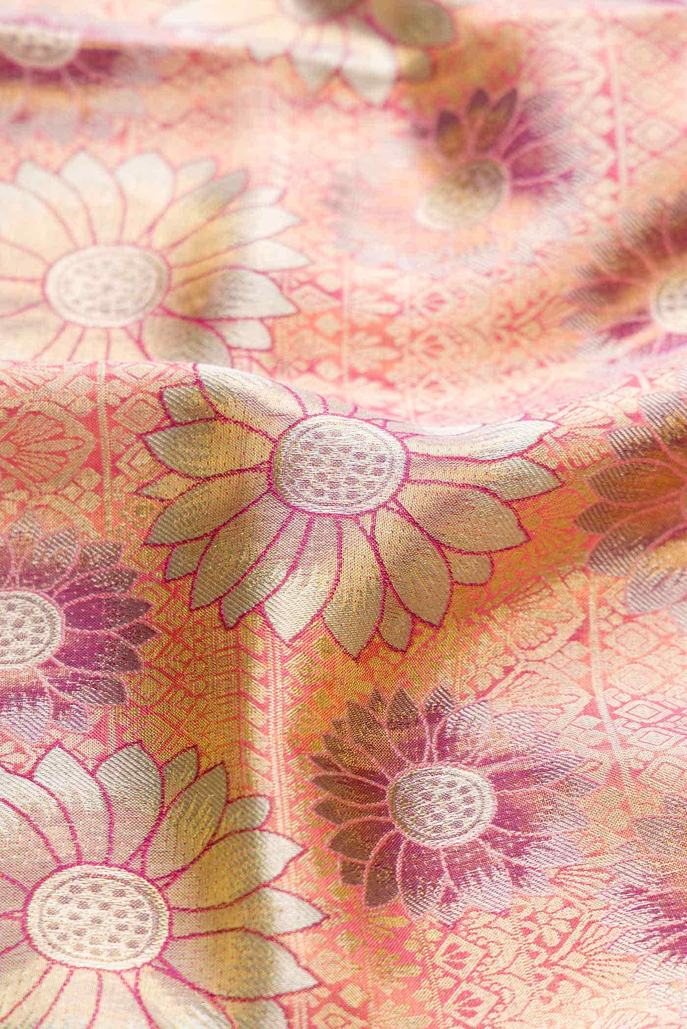 Peach Dual Tone Kanjivaram Tissue Silk Saree - Image 3