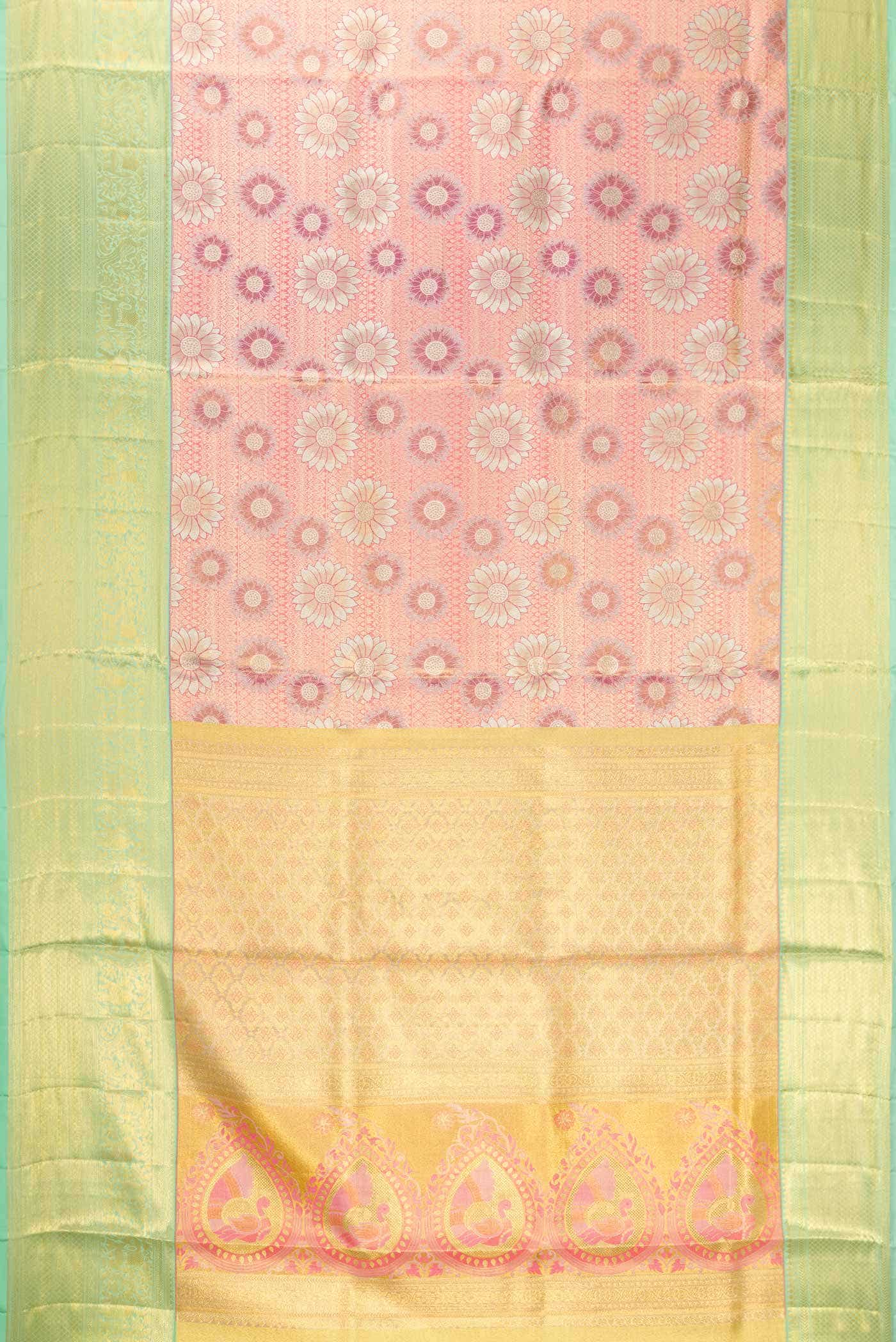 Peach Dual Tone Kanjivaram Tissue Silk Saree - Image 4