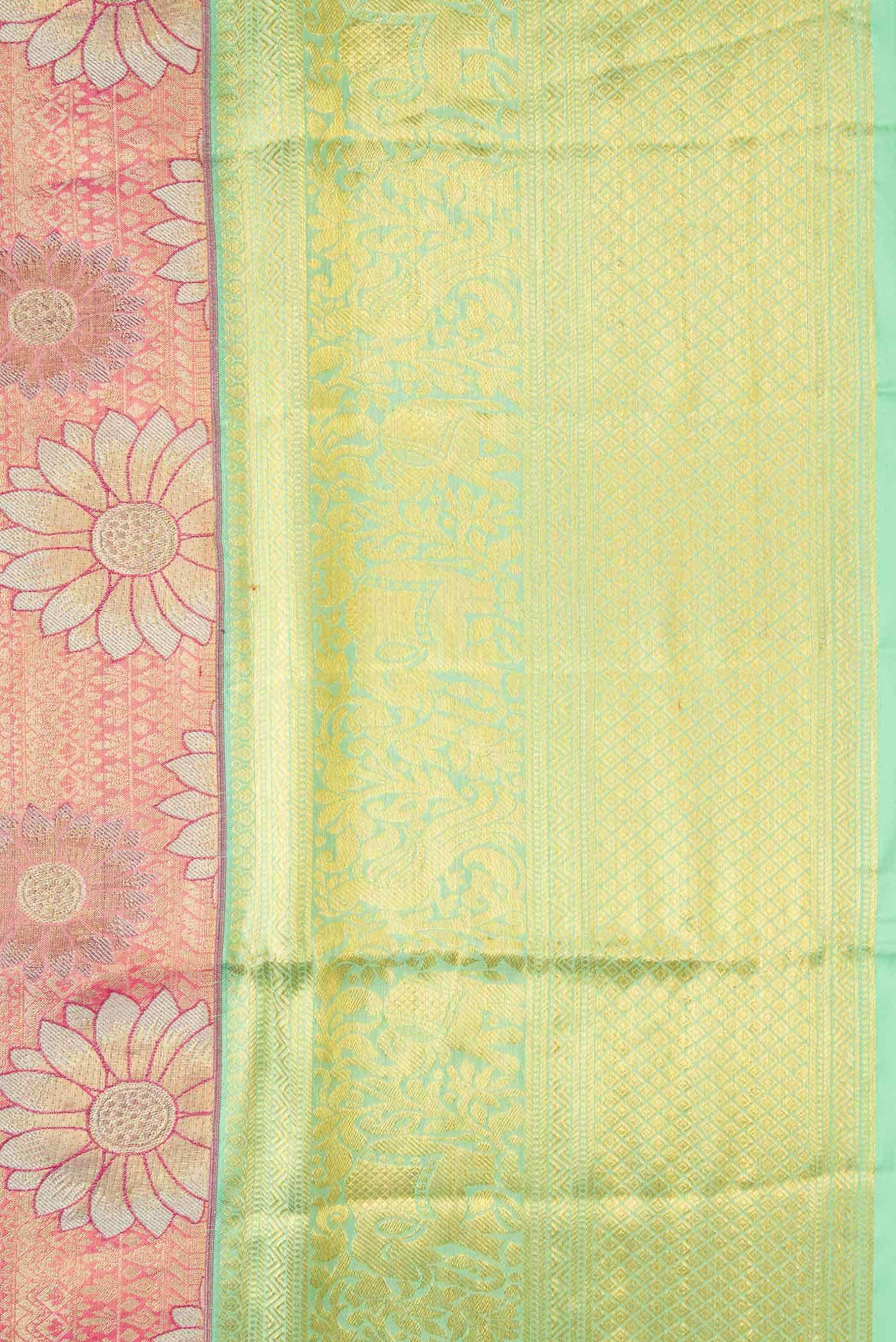 Peach Dual Tone Kanjivaram Tissue Silk Saree - Image 5