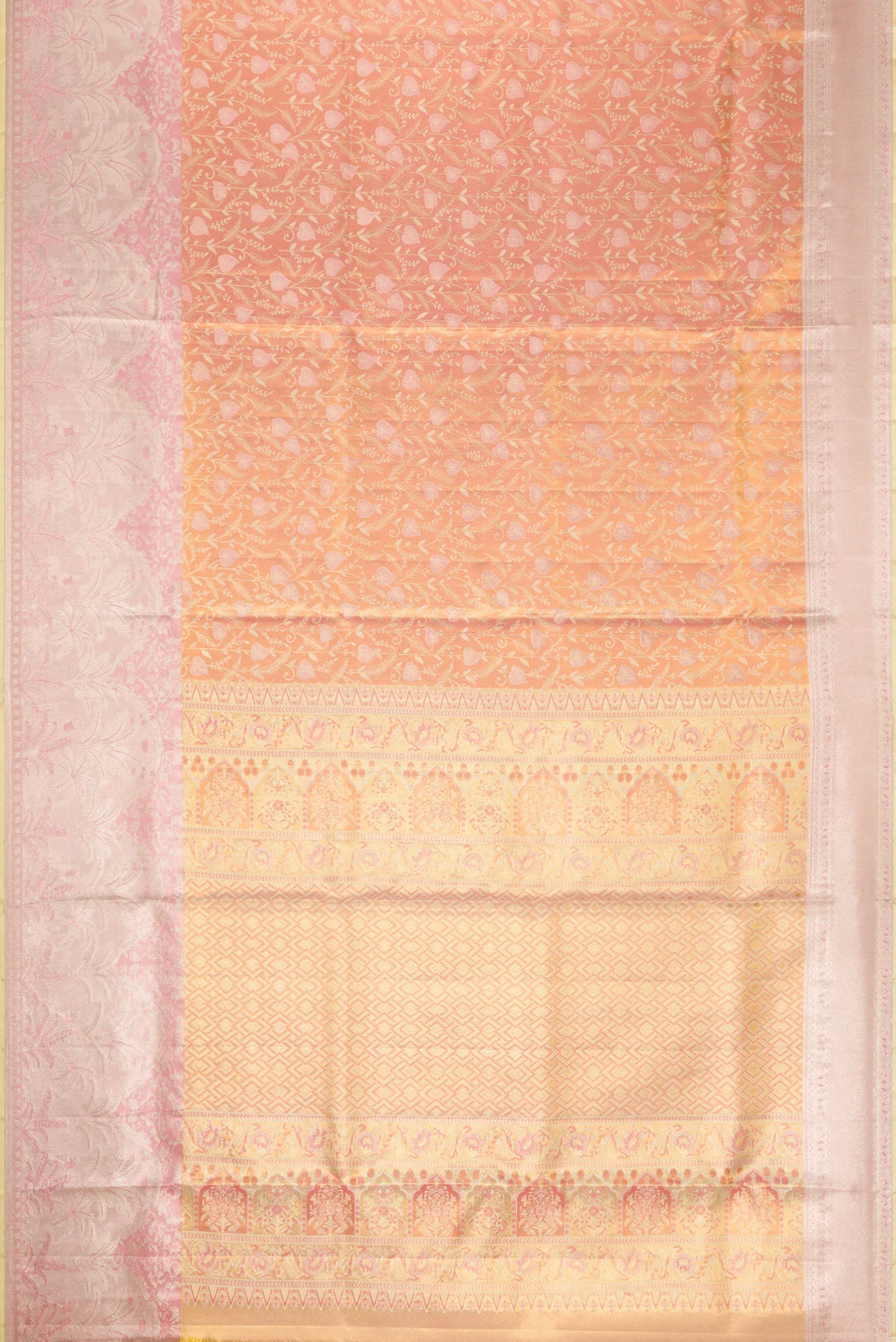 Peach Dual Tone Kanjivaram Tissue Silk Saree - Image 6