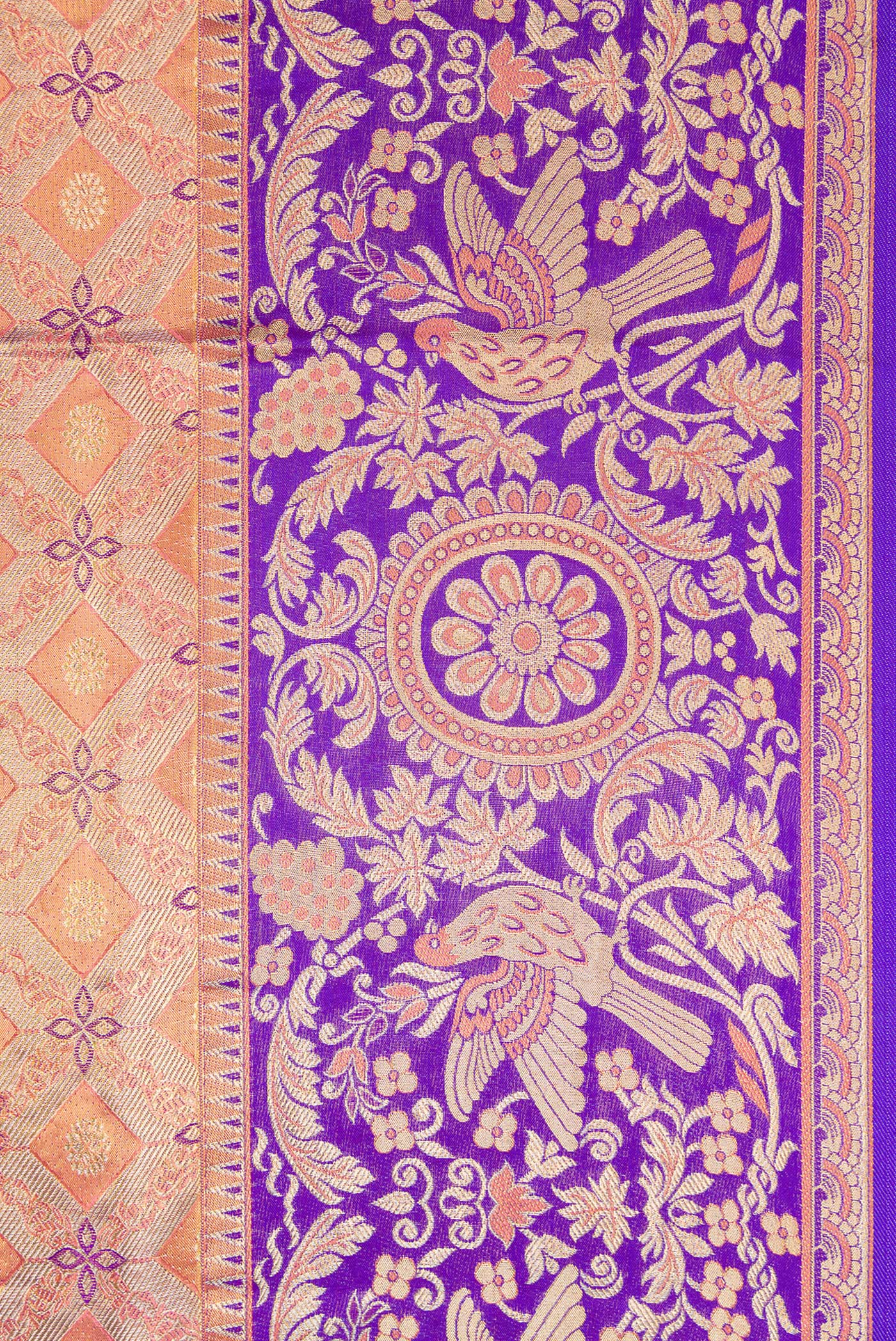 Peach Dual Tone Kanjivaram Tissue Silk Saree - Image 3