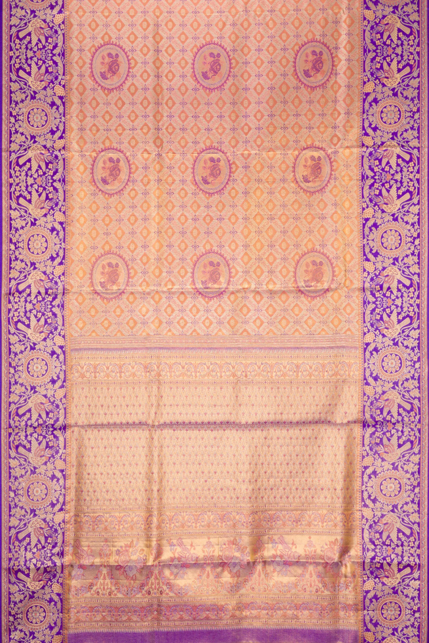 Peach Dual Tone Kanjivaram Tissue Silk Saree - Image 6