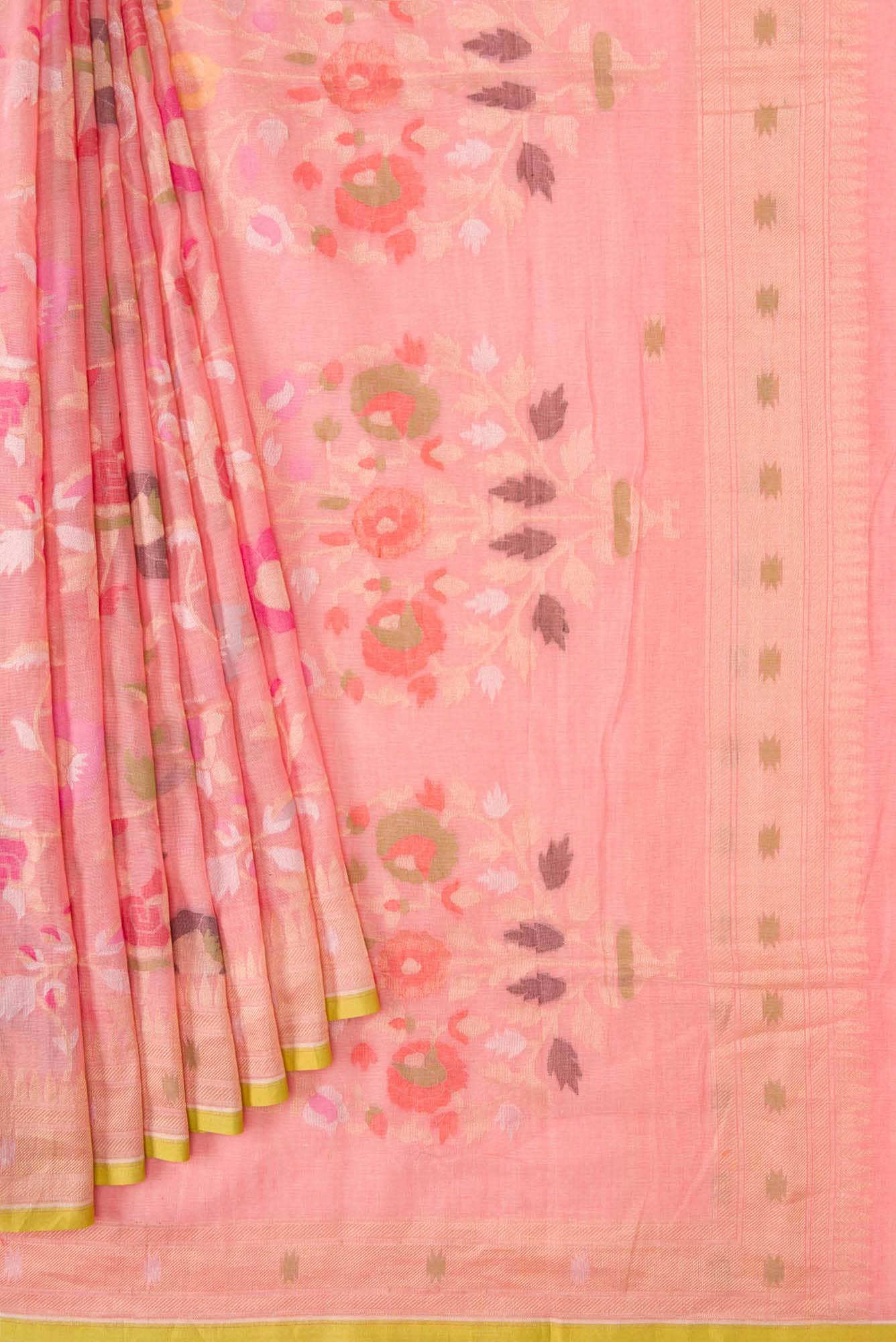 Pure Silk Pure Zari Peach Dual Tone Linen Saree - Image 2