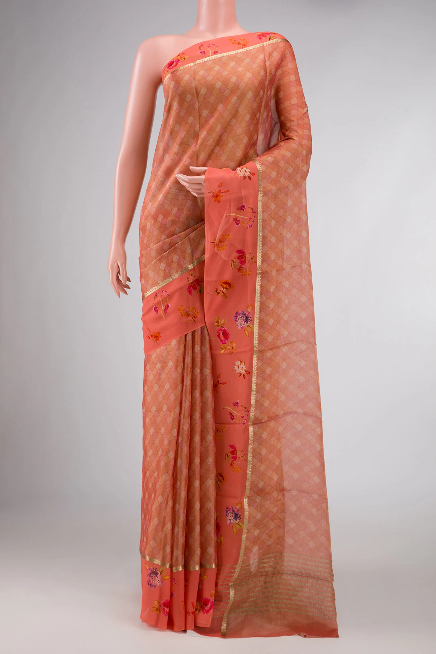 Peach Dual Tone Mysore Georgette Saree