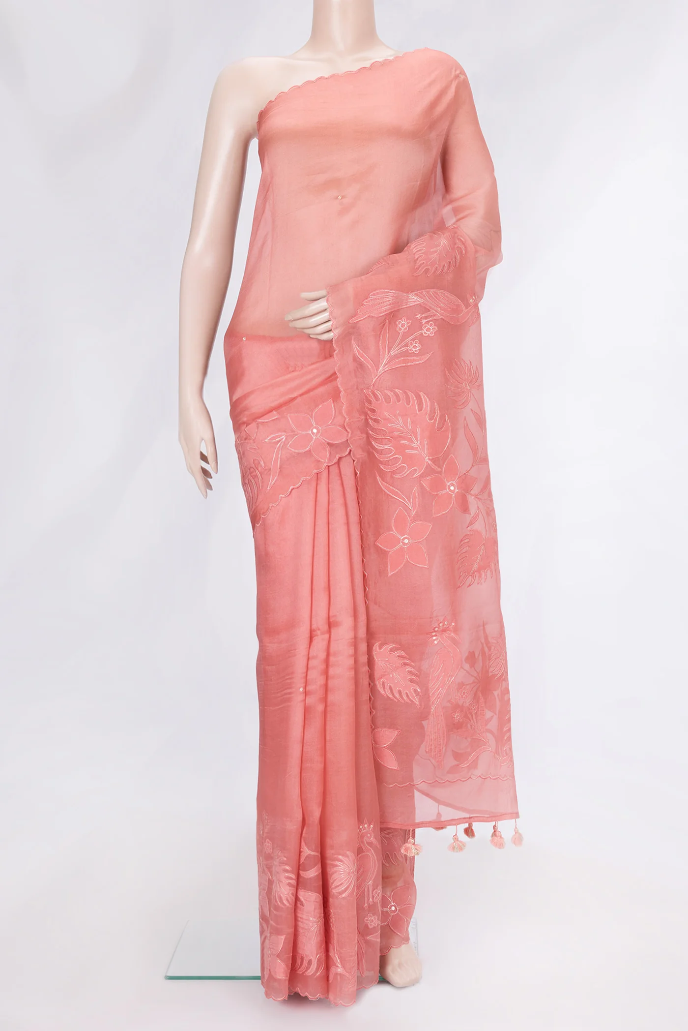 Coral Organza Silk Saree