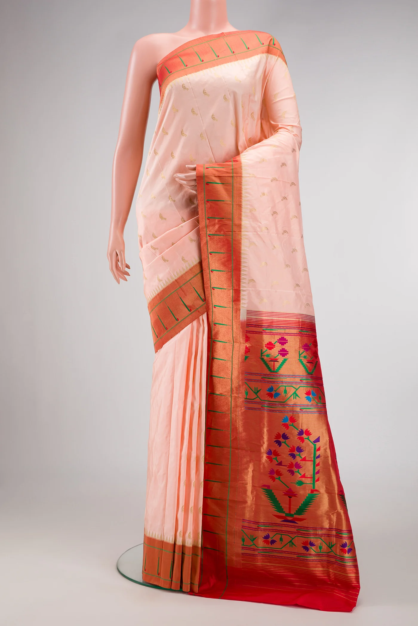 Peach Paithani Silk Saree