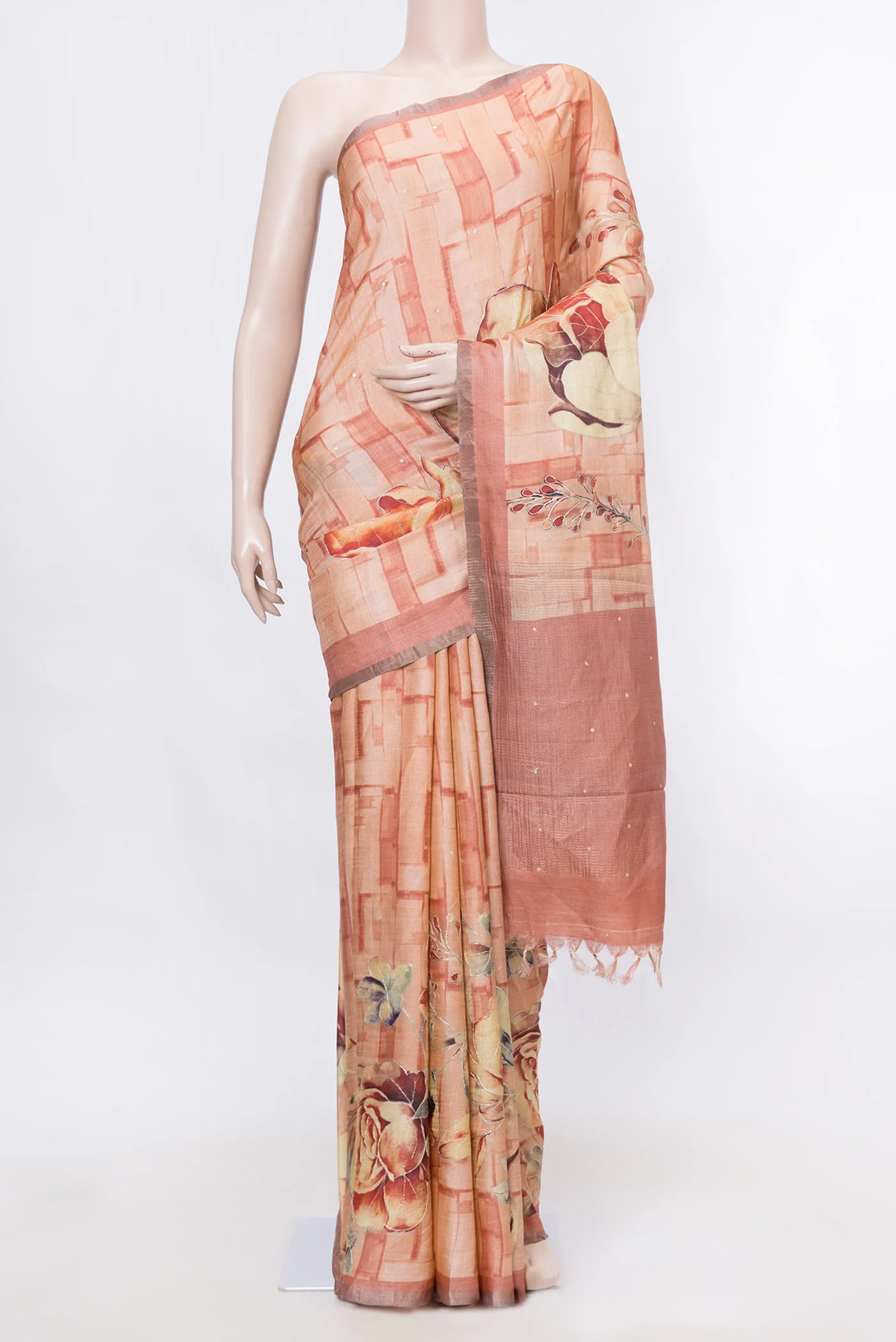 Peach Dual Tone Tussar Silk Saree