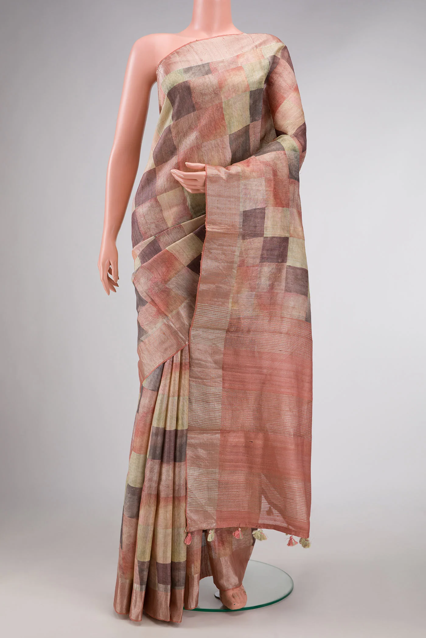 Peach Dual Tone Tussar Silk Saree
