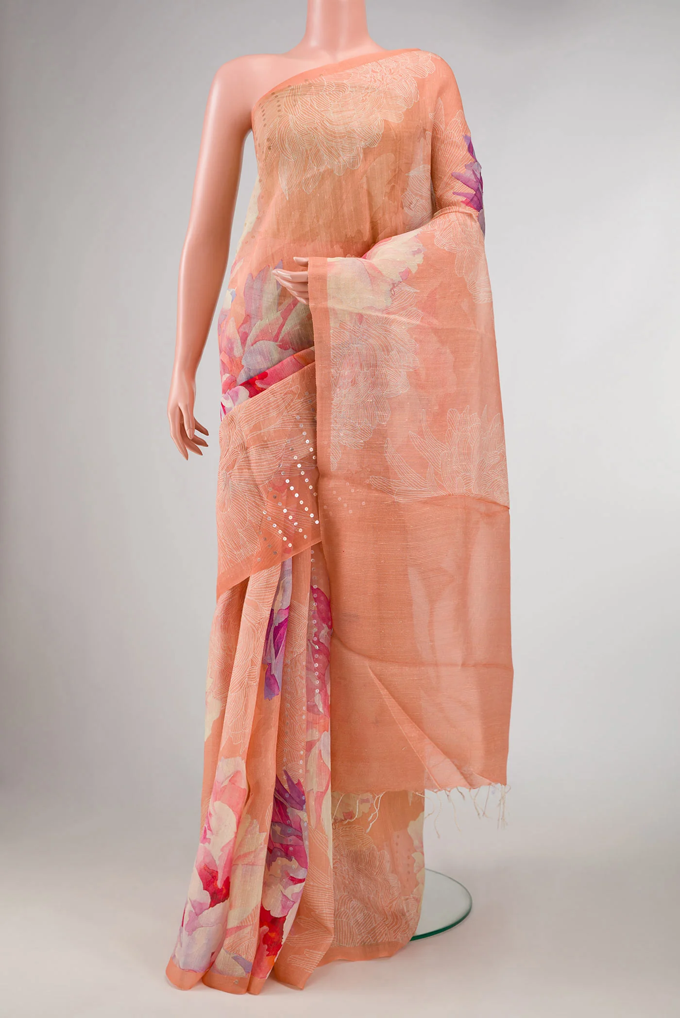 Peach Dual Tone Tussar Silk Saree