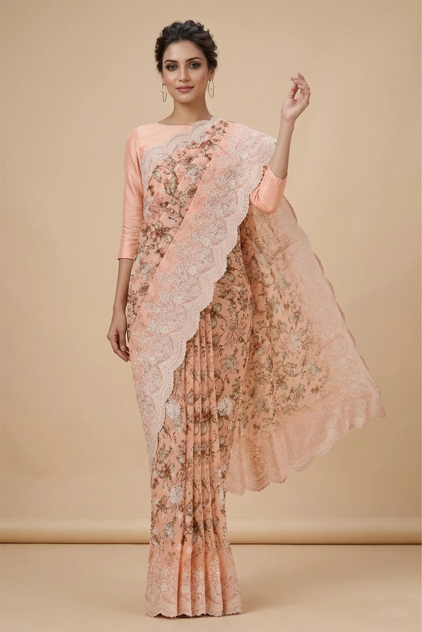 Peach Georgette Saree