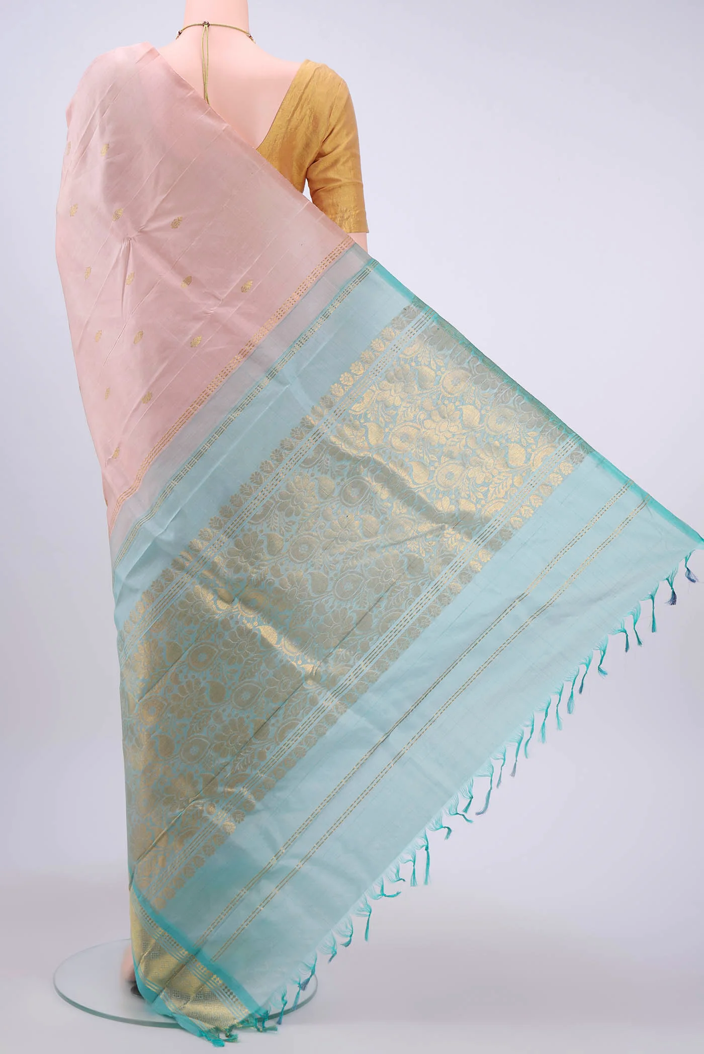 Rose pink Kanjivaram Silk Saree - Image 3