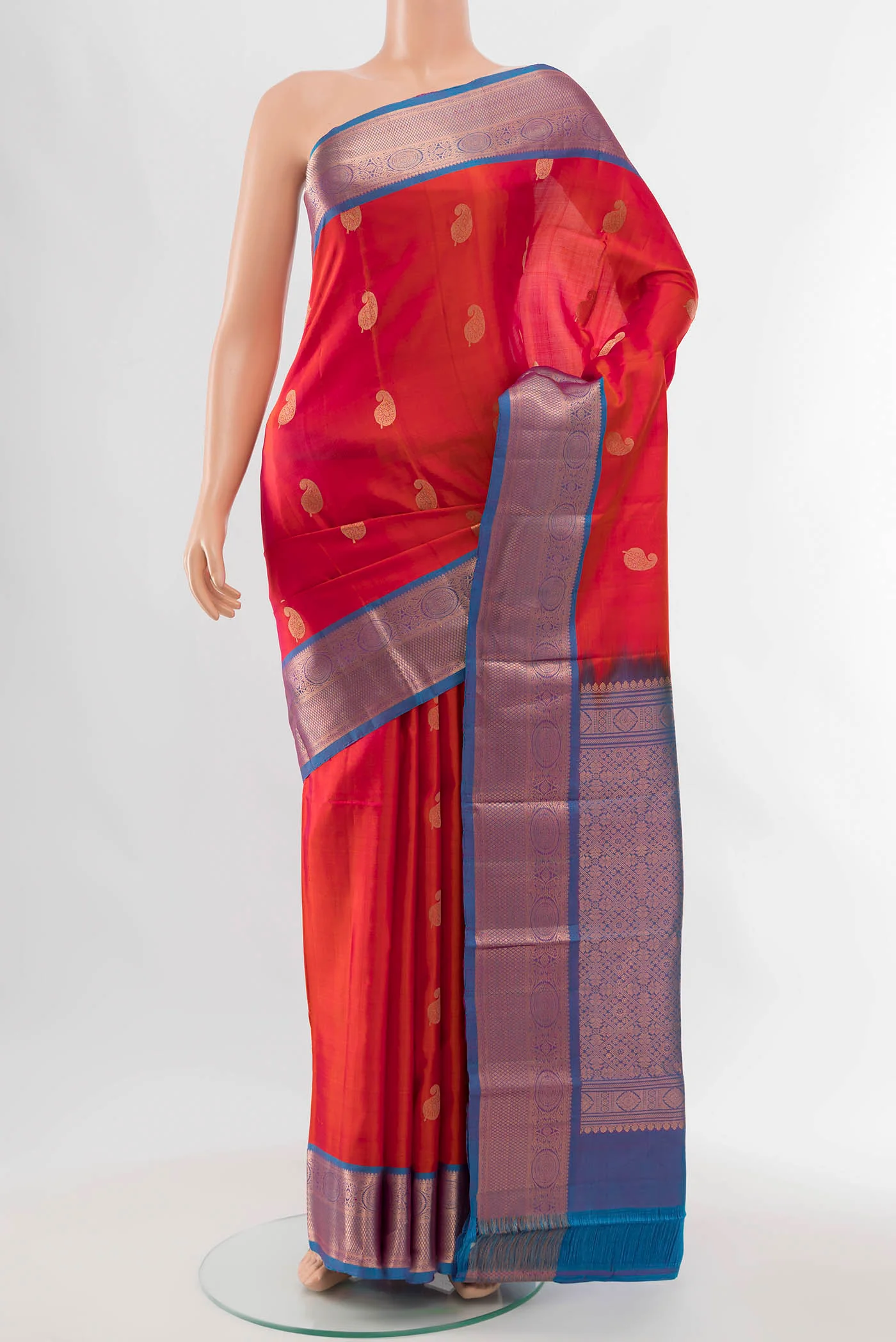 Red with Pink Color Kanchipuram Silk Saree