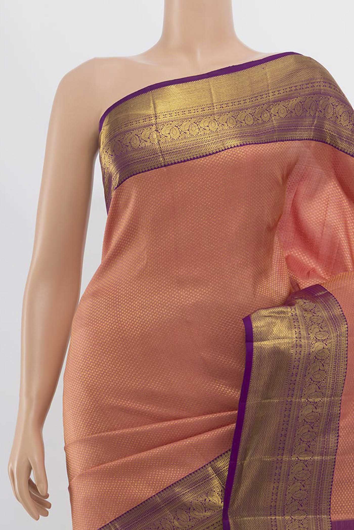 Coral Kanchipuram Silk Saree - Image 2