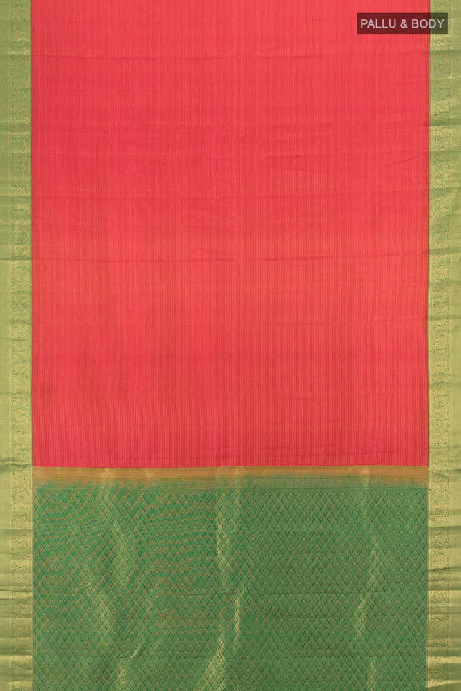 Orange with Pink Color Kanchipuram Silk Saree - Image 5