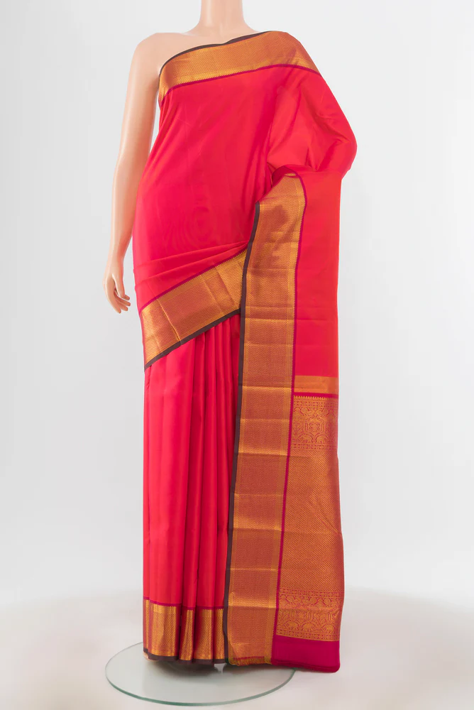 Pink with Orange Color Kanchipuram Silk Saree