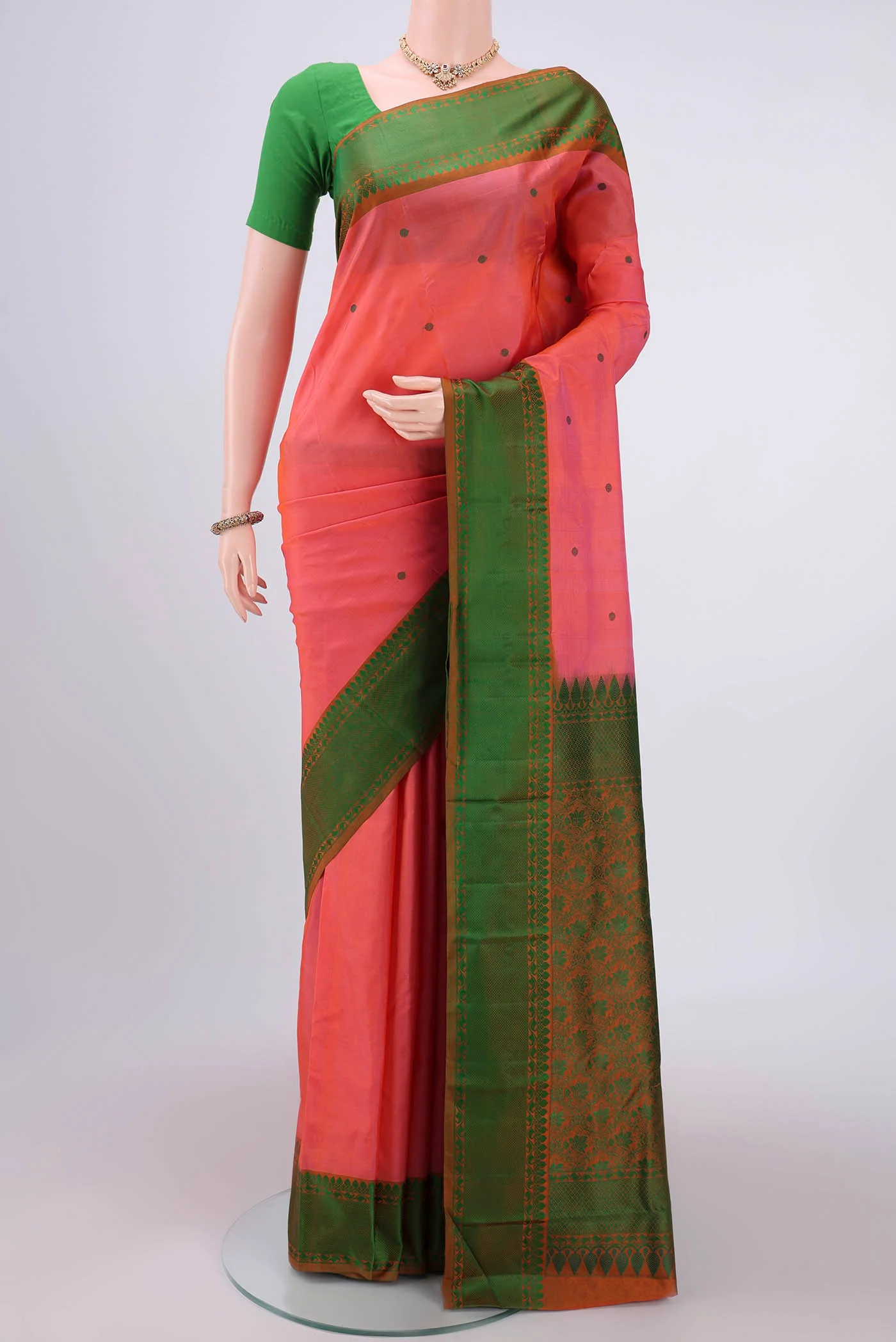Pink with Orange Color Kanchipuram Silk Saree
