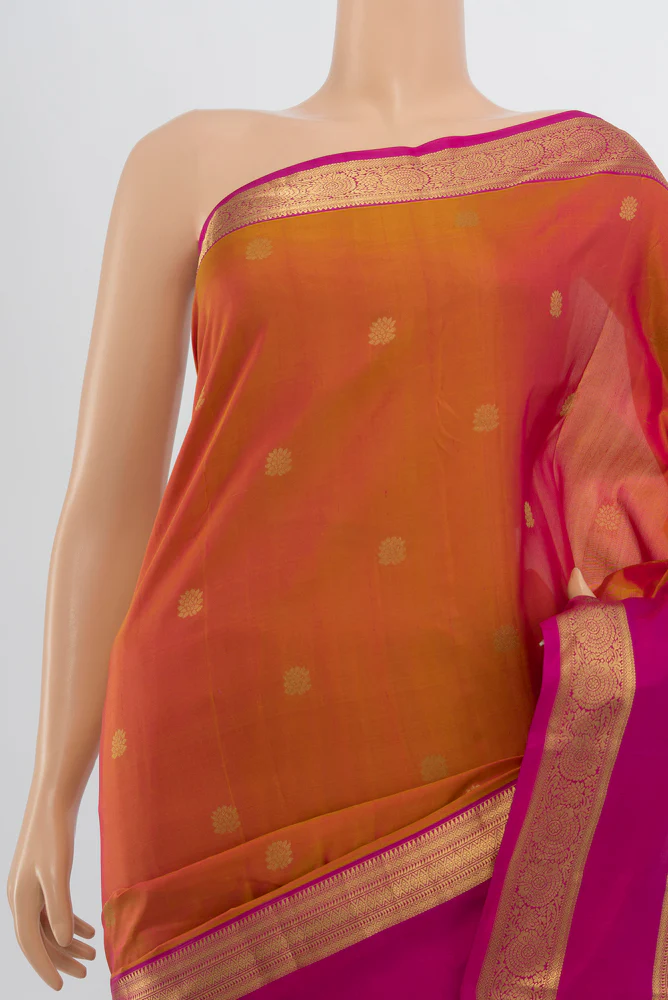 Mustard with Pink Color Kanchipuram Silk Saree - Image 2