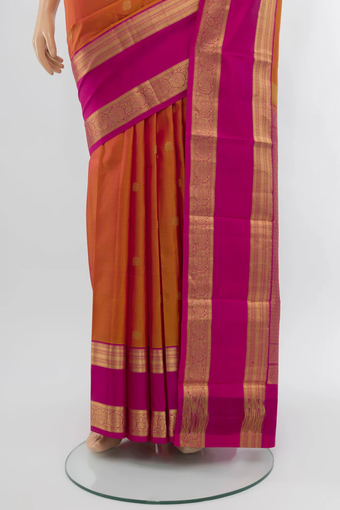 Mustard with Pink Color Kanchipuram Silk Saree - Image 3