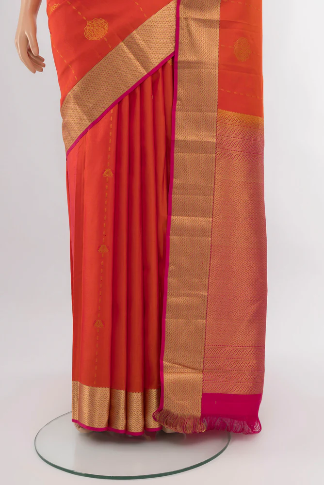 Orange Kanchipuram Silk Saree - Image 3
