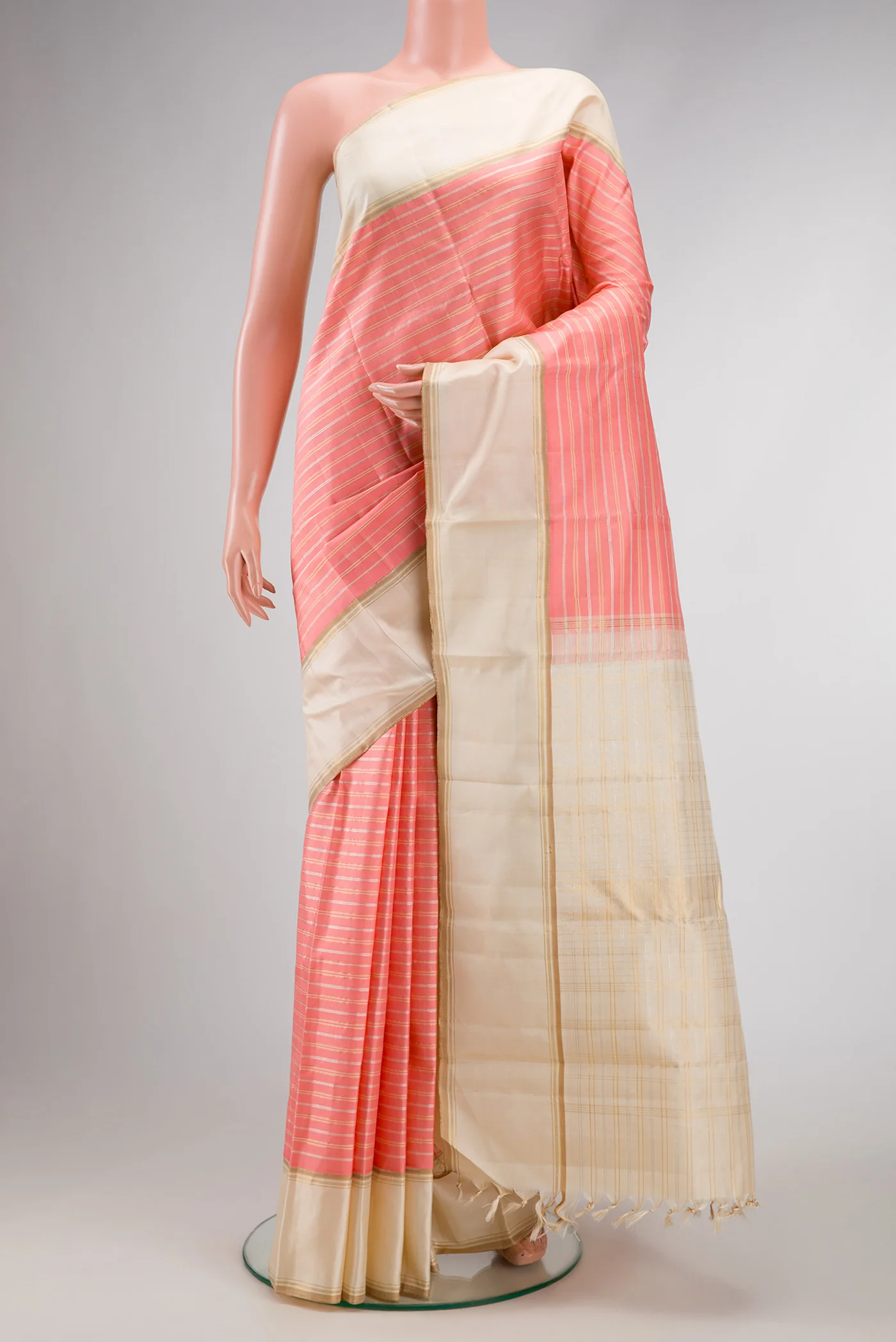 Pure Silk Pure Zari Peach Kanjivaram Saree