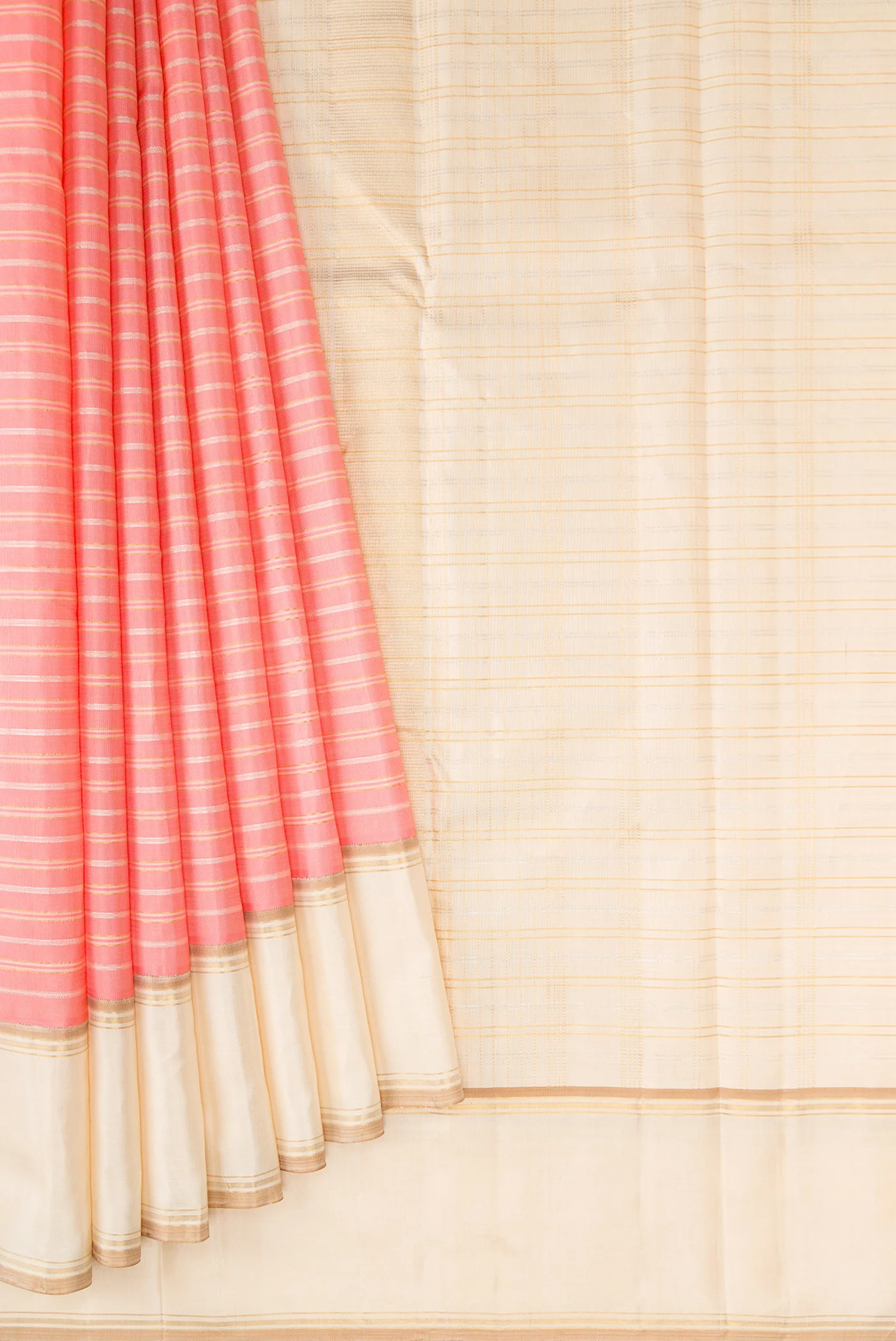 Pure Silk Pure Zari Peach Kanjivaram Saree - Image 4