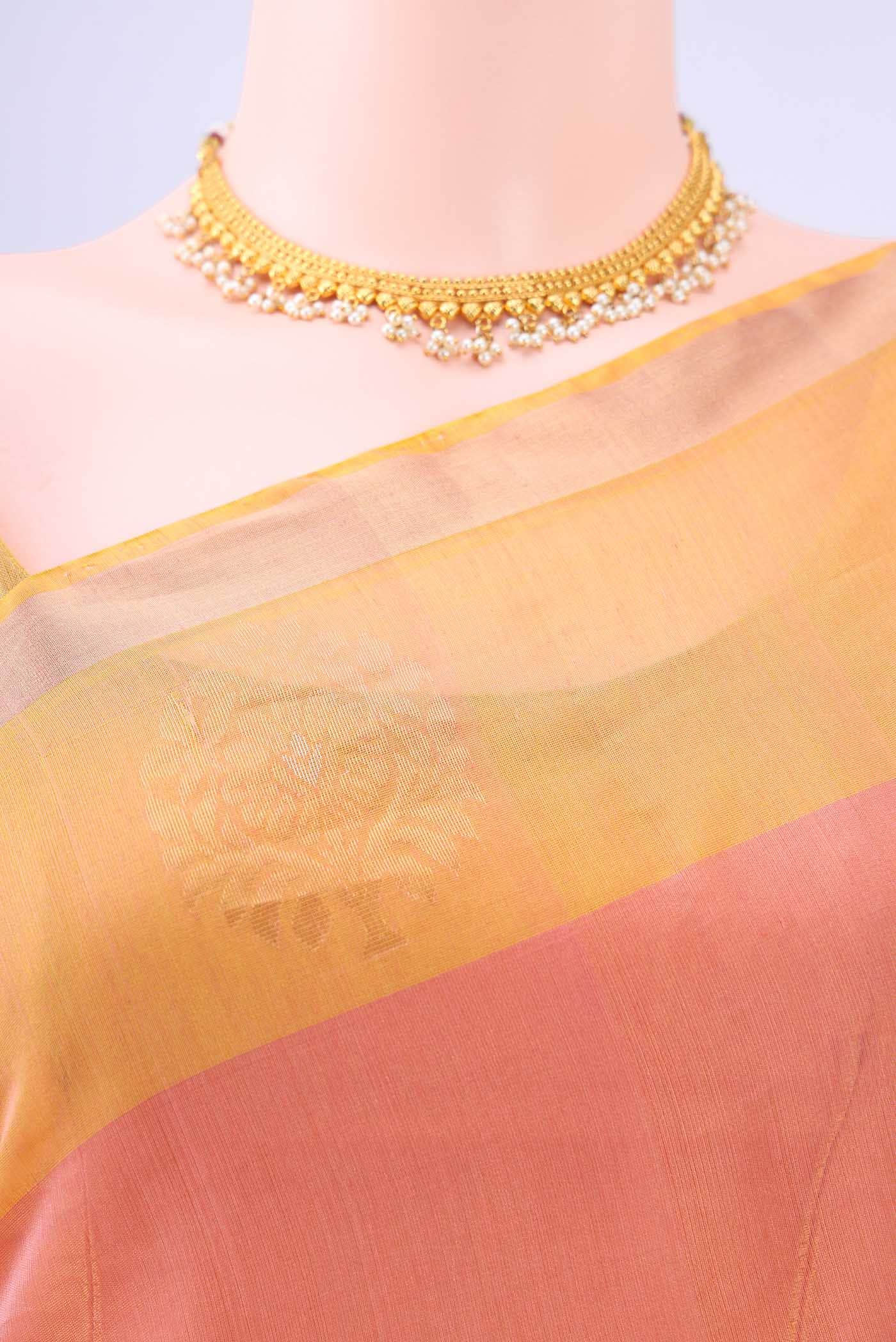 Peach Kora Cotton Saree - Image 3