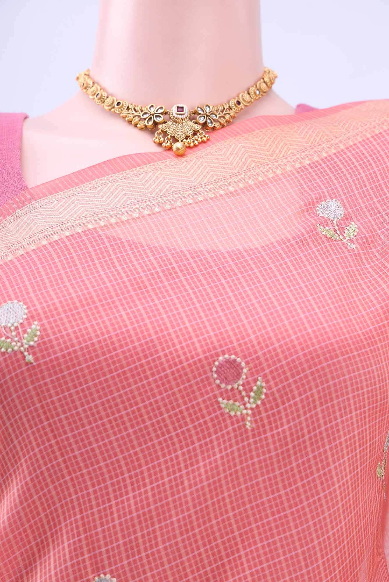 Peach Kota Cotton Saree - Image 3