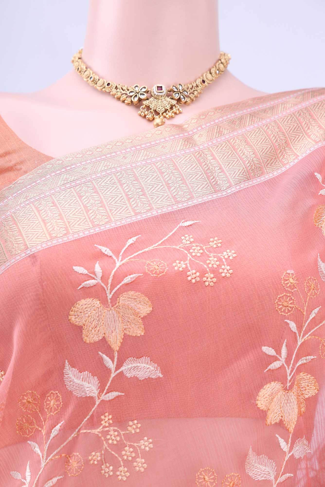Peach Kota Cotton Saree - Image 3