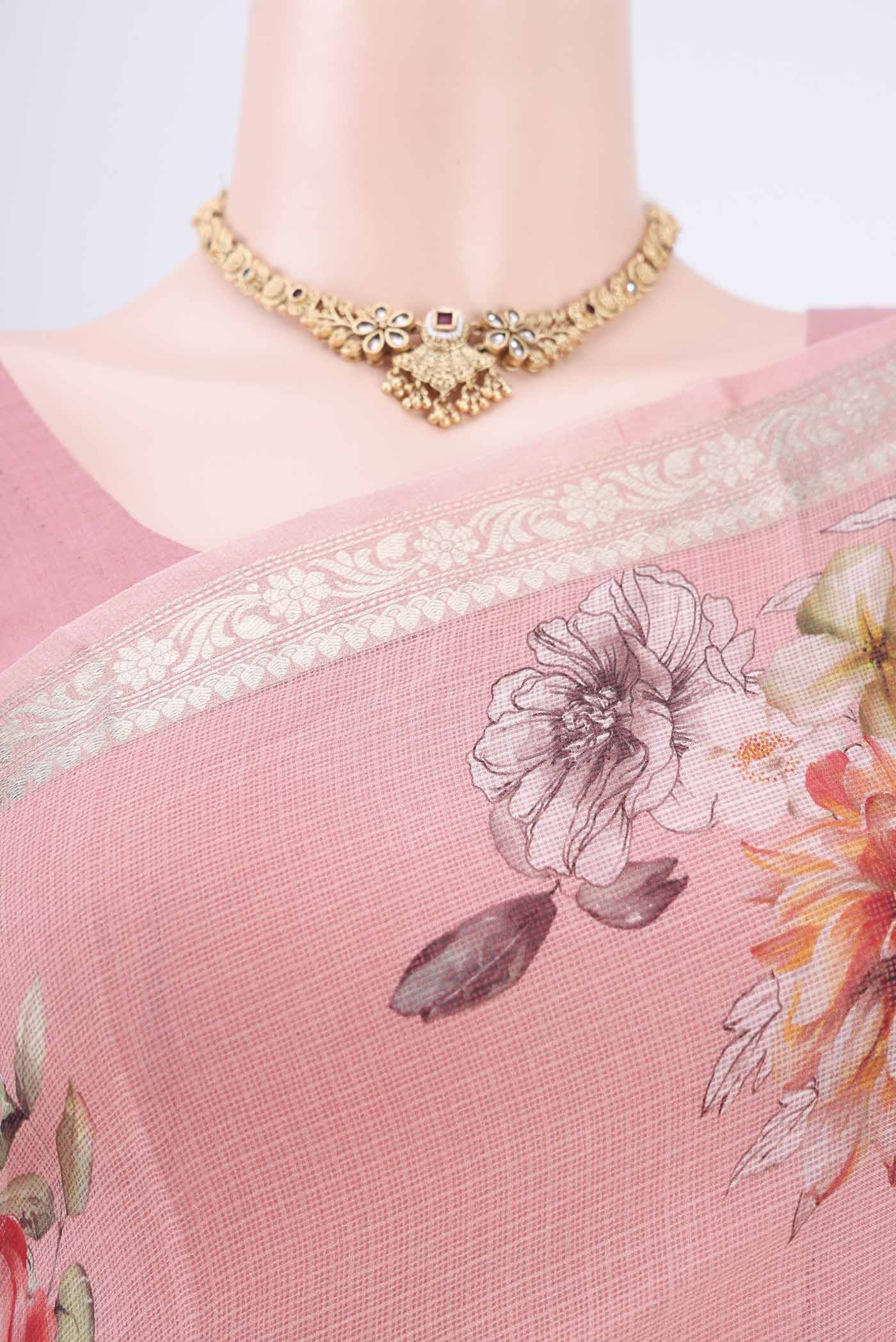 Rose pink Kota Silk Saree - Image 2