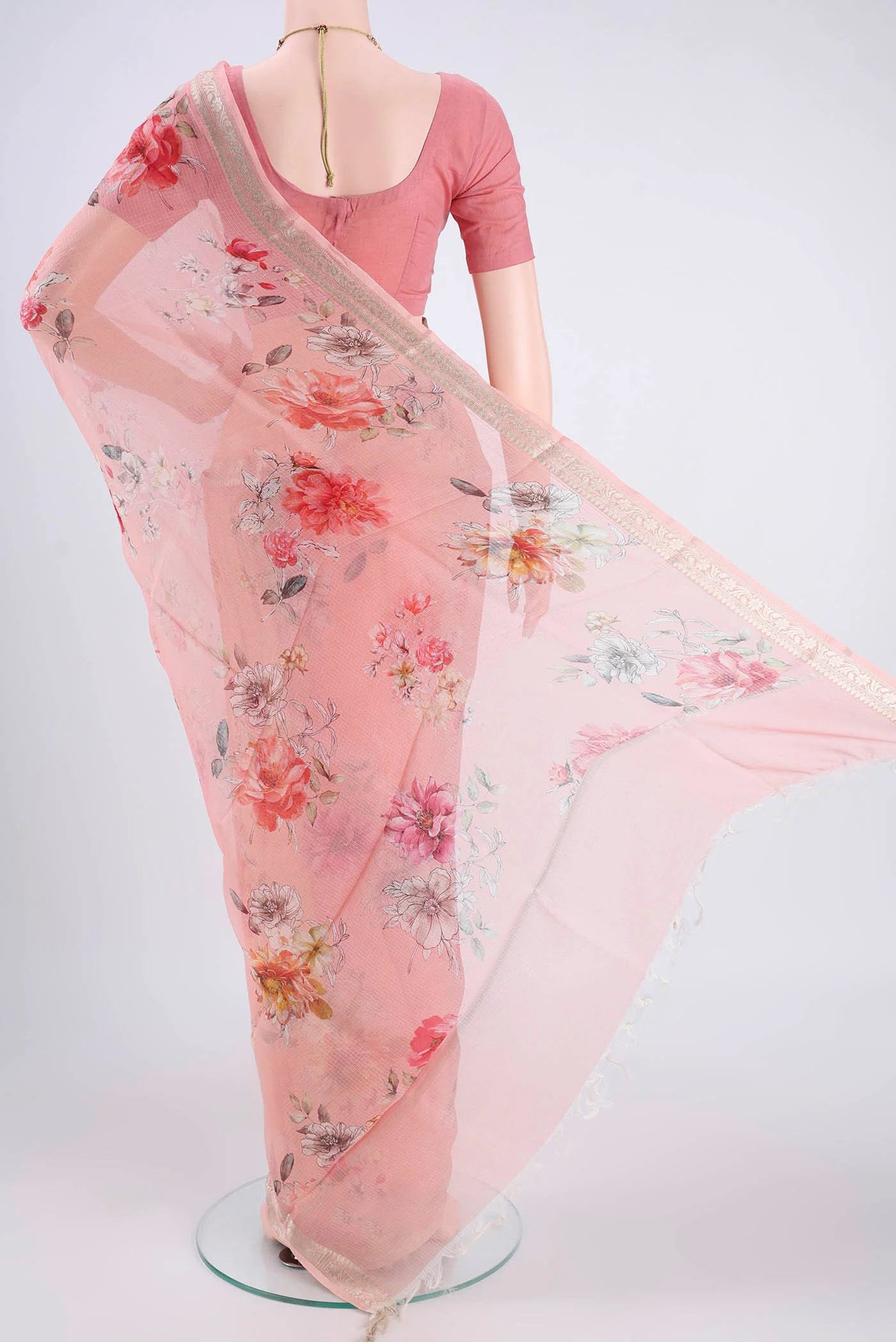 Rose pink Kota Silk Saree - Image 3