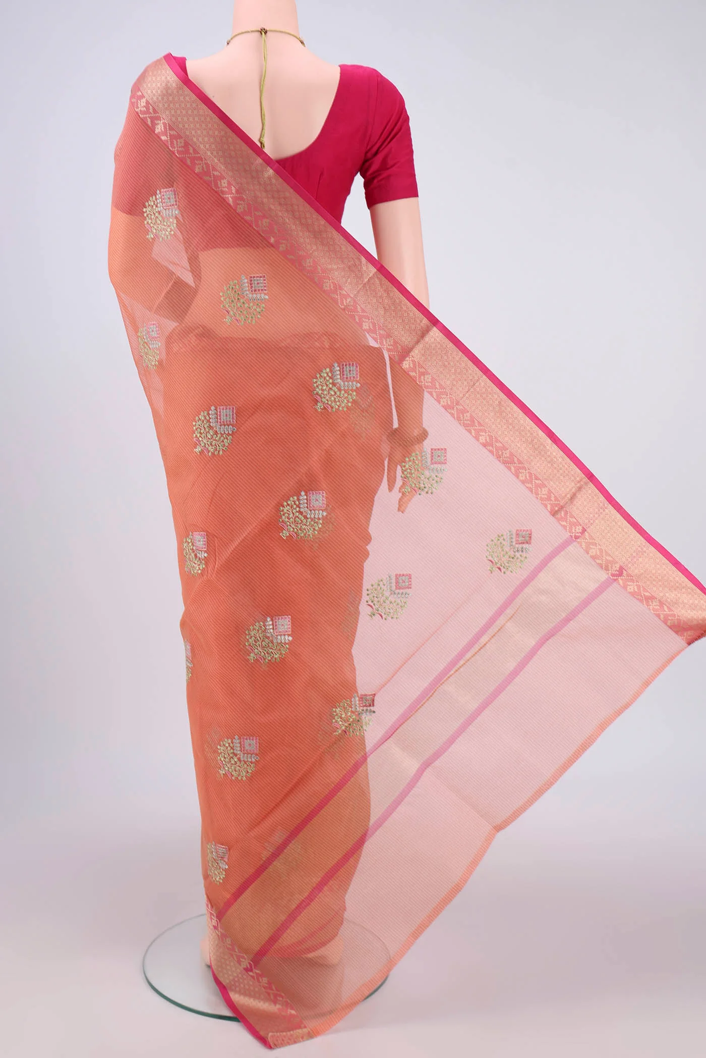 Peach Blended Kota Cotton Saree - Image 3
