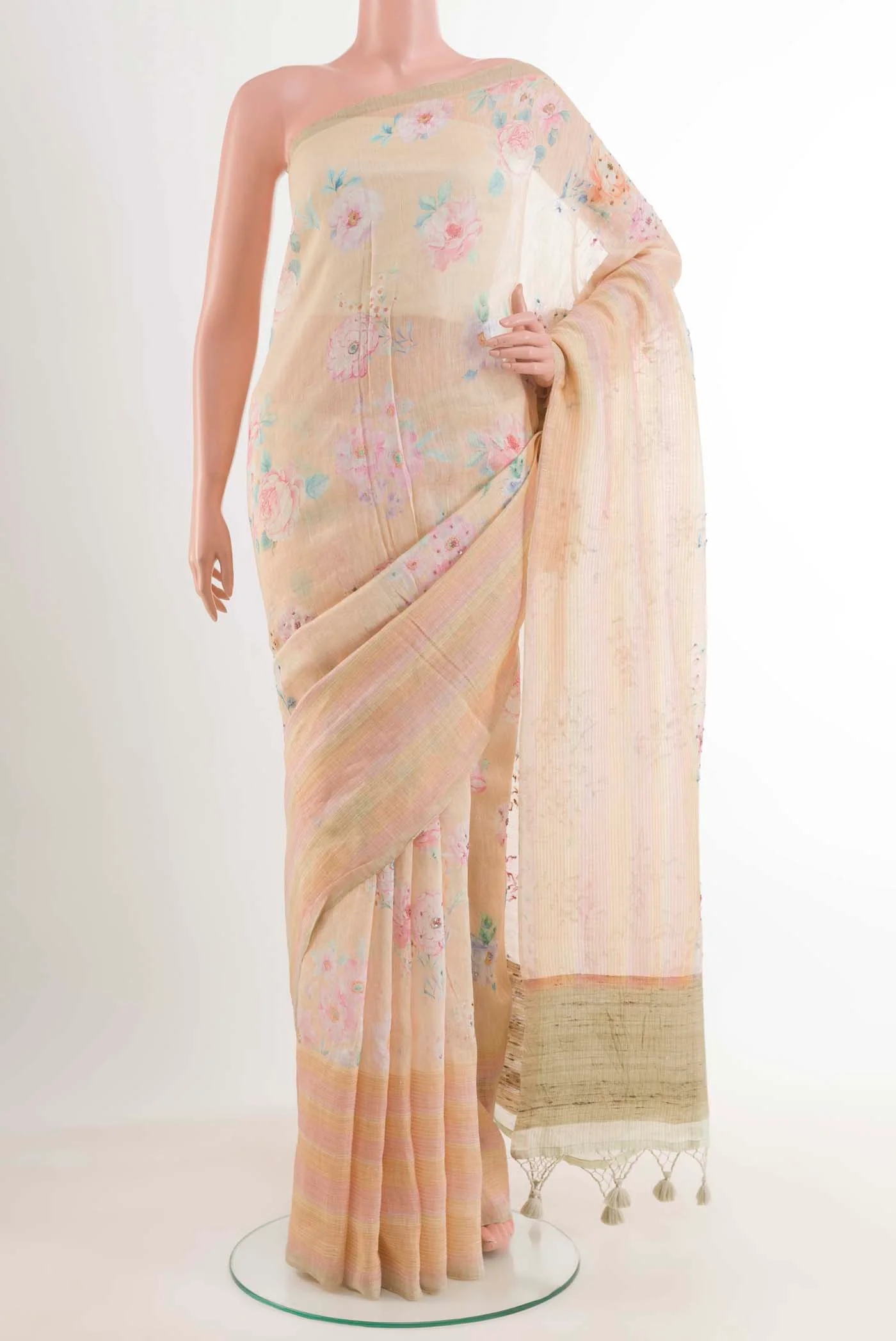 Peach Linen Saree