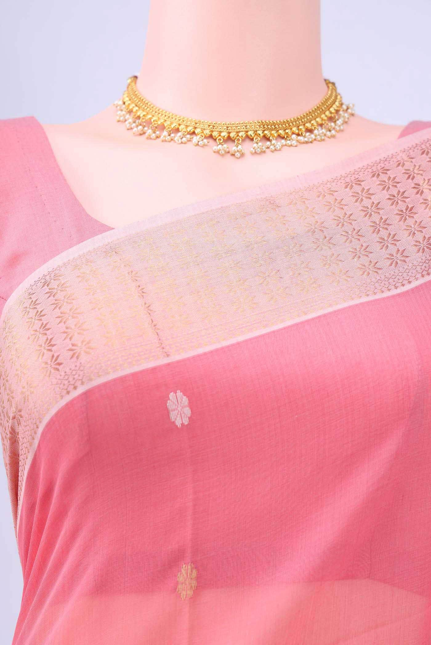 Peach Maheshwari Silk Cotton Saree - Image 3