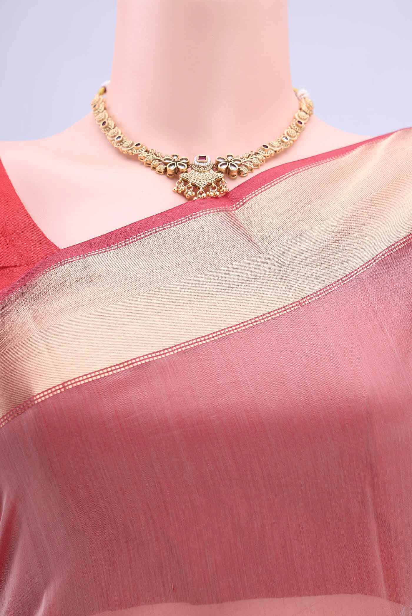 Peach Maheshwari Silk Cotton Saree - Image 3