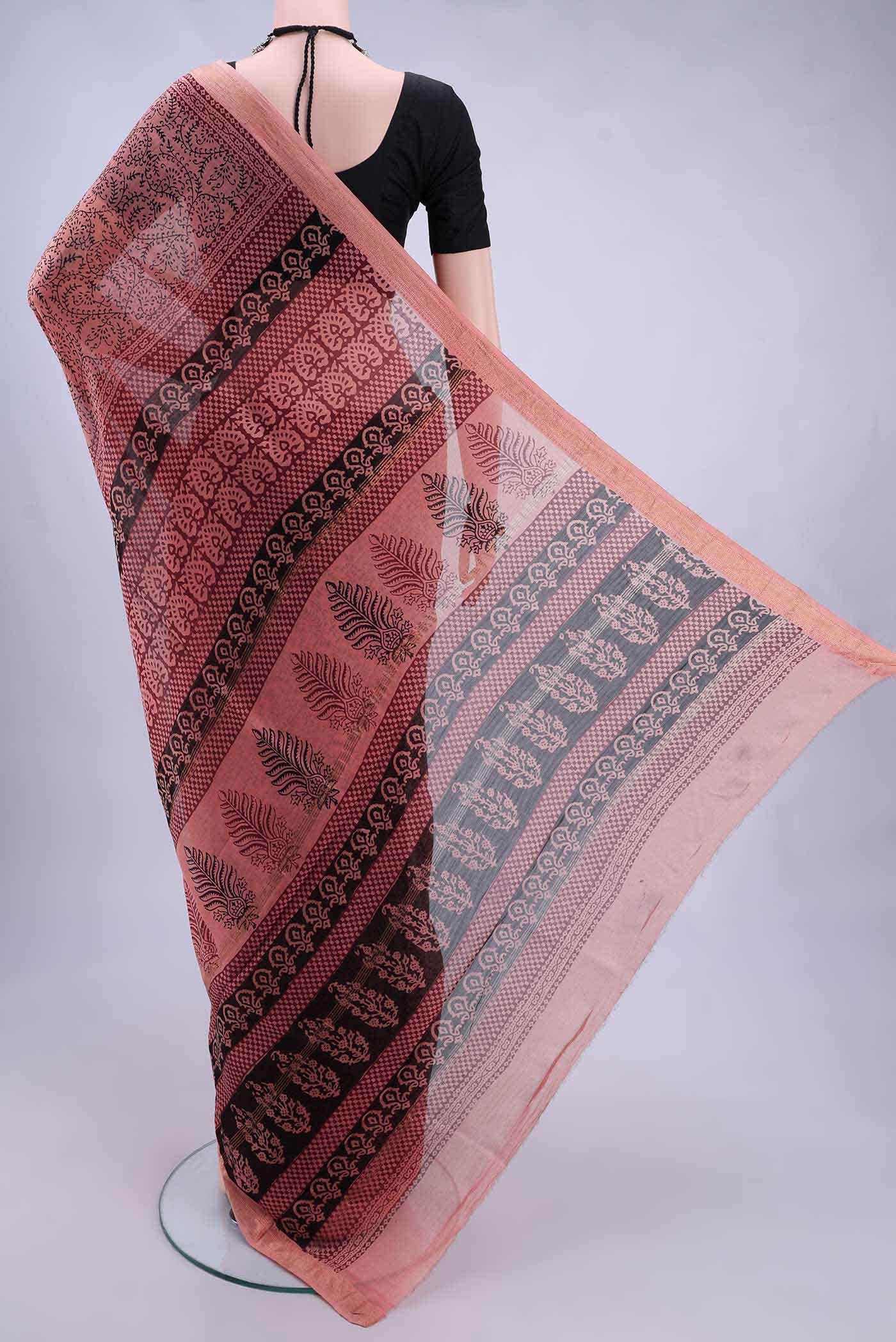 Peach Maheshwari Silk Saree - Image 2