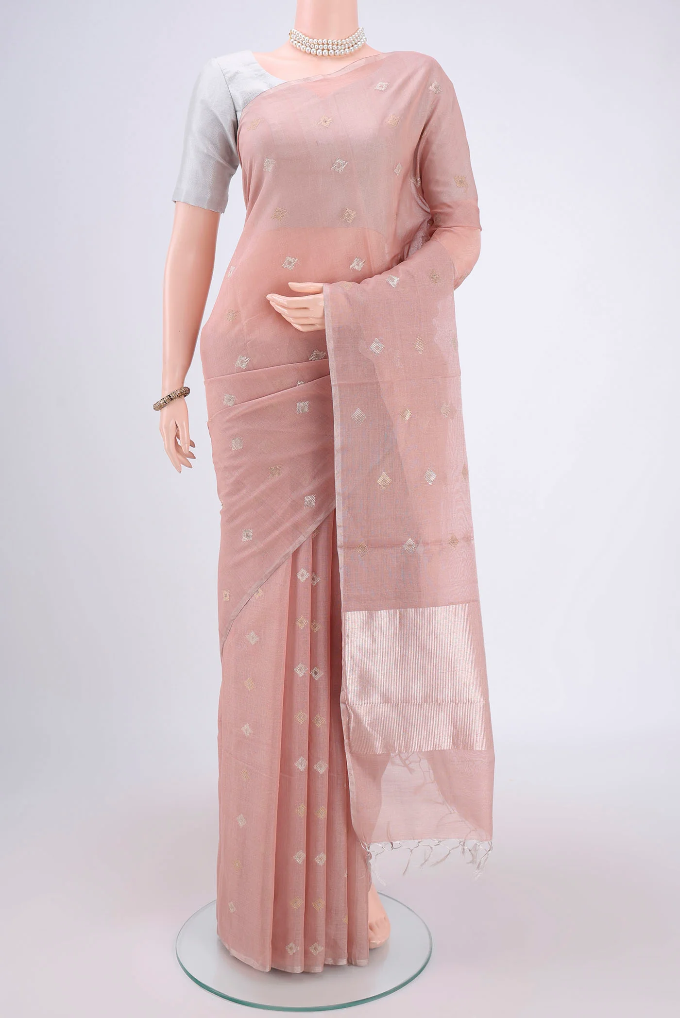 Rose pink MP Tussar Saree