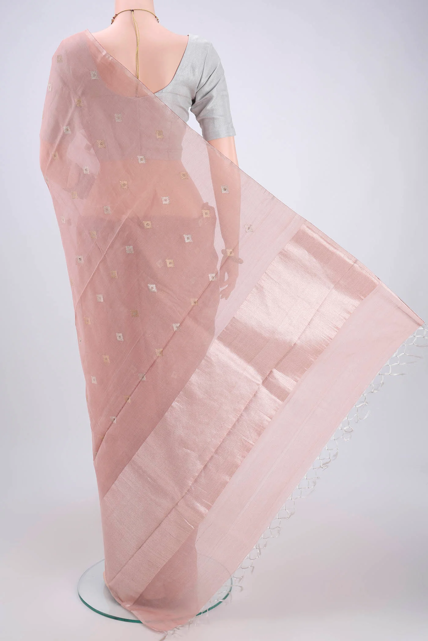 Rose pink MP Tussar Saree - Image 3