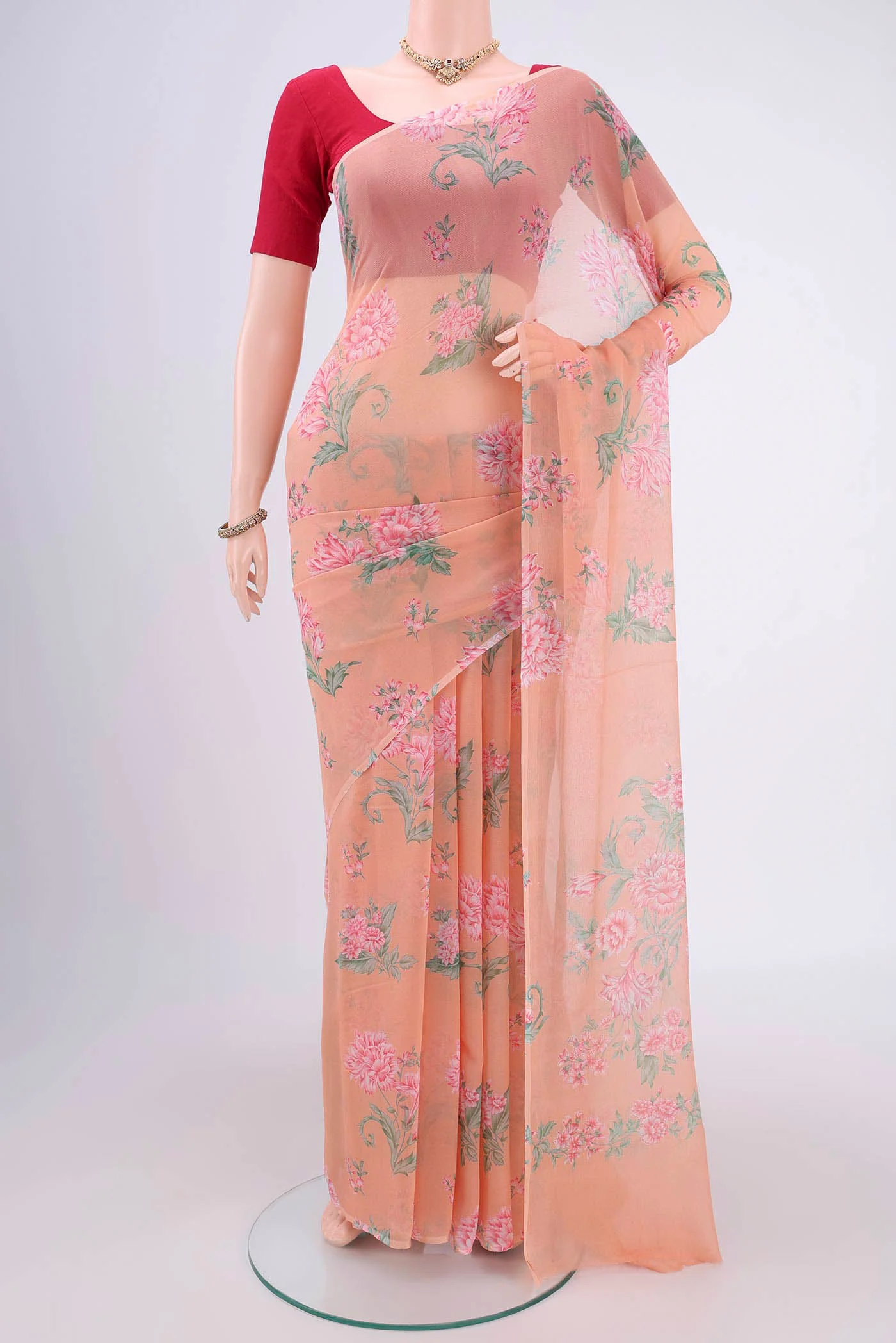 Peach Mysore Chiffon Saree