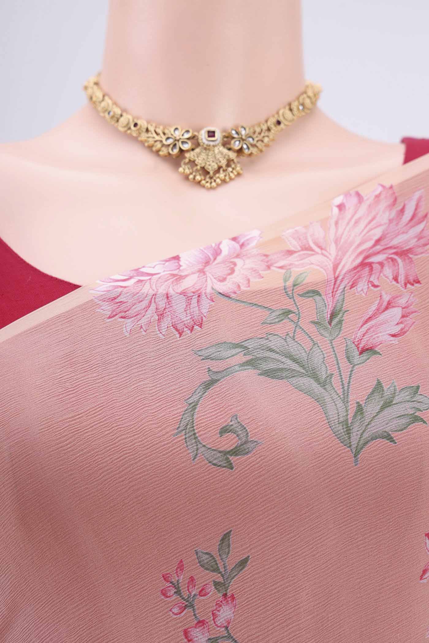 Peach Mysore Chiffon Saree - Image 2