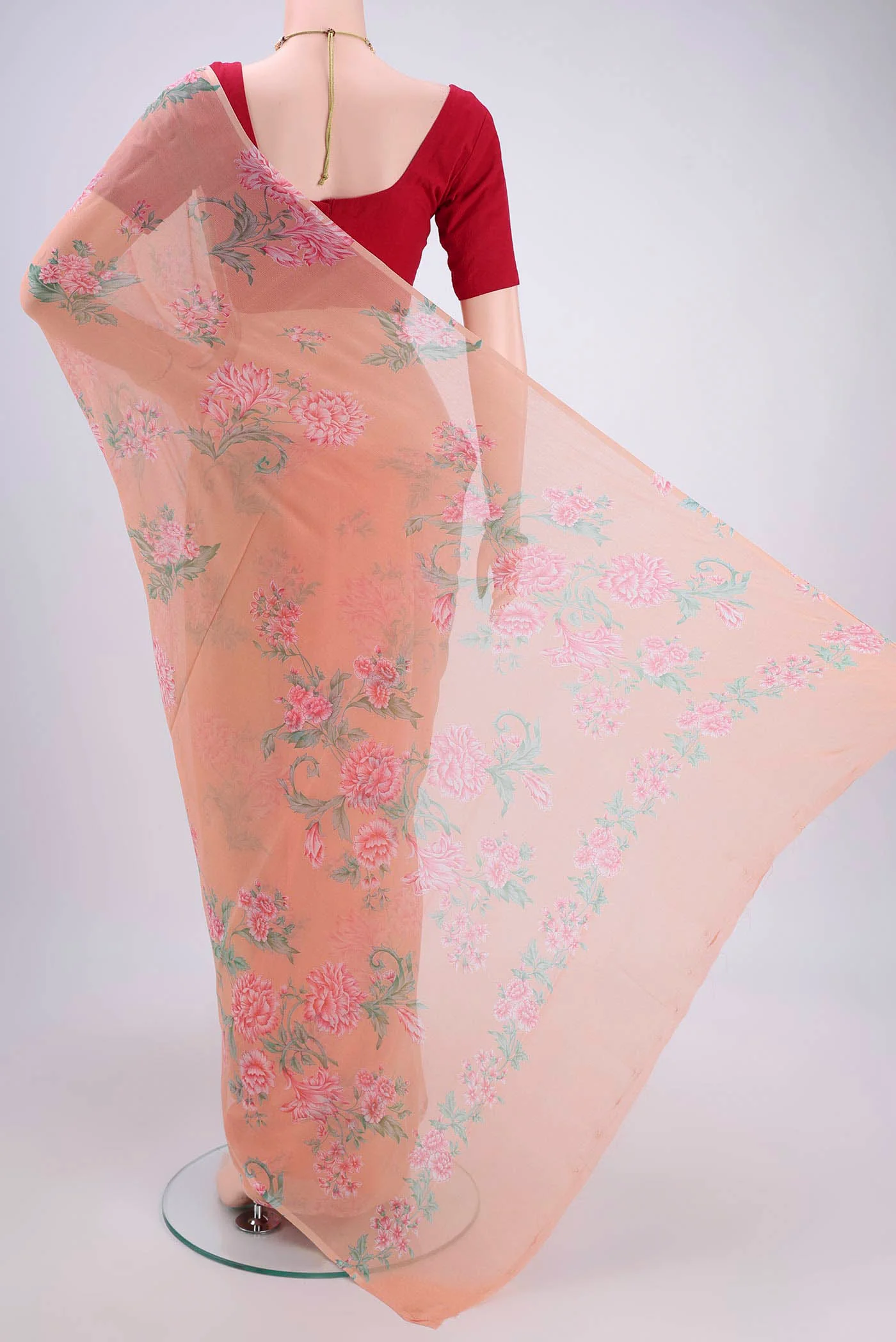 Peach Mysore Chiffon Saree - Image 3