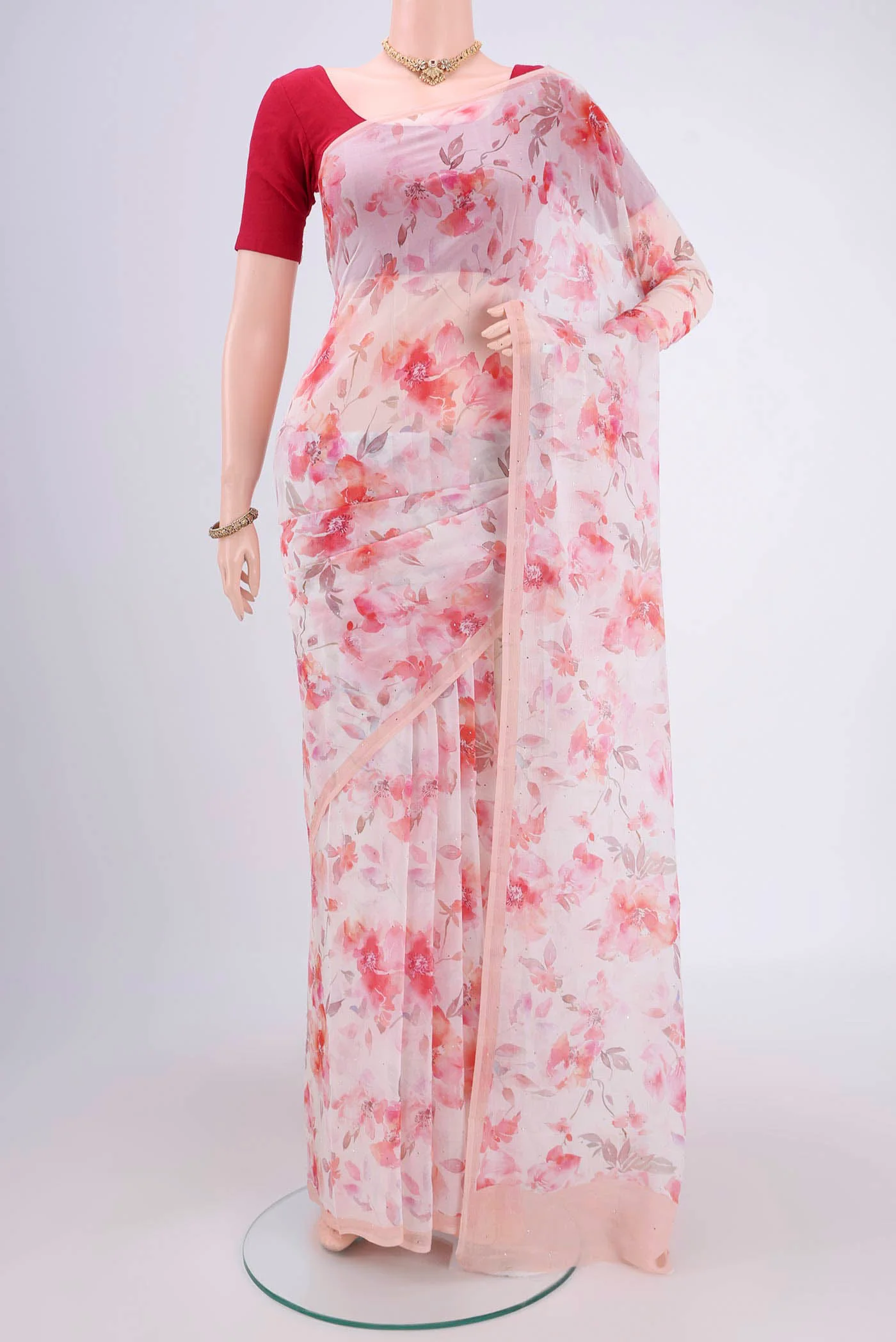 Off White Mysore Chiffon Saree