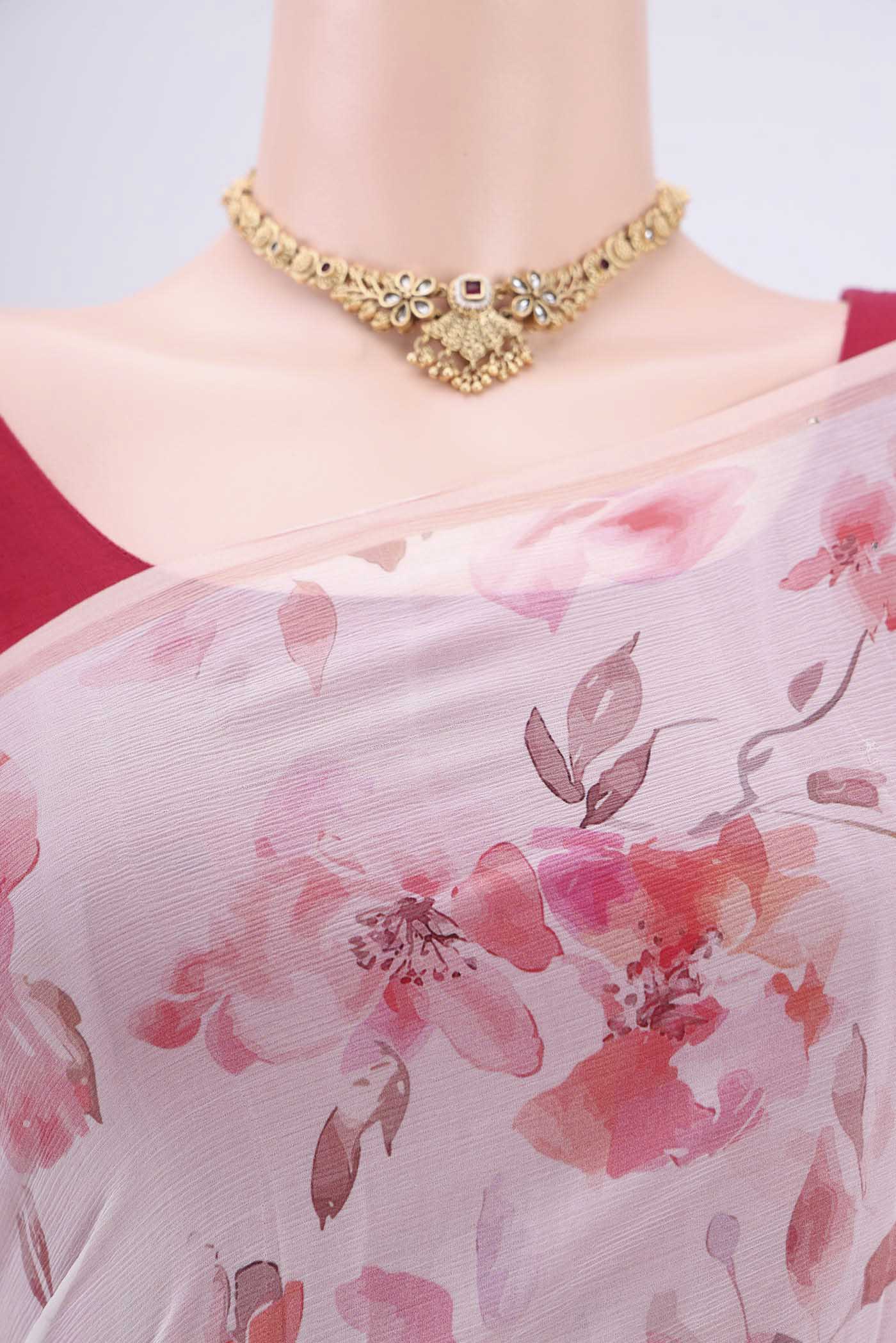 Off White Mysore Chiffon Saree - Image 2