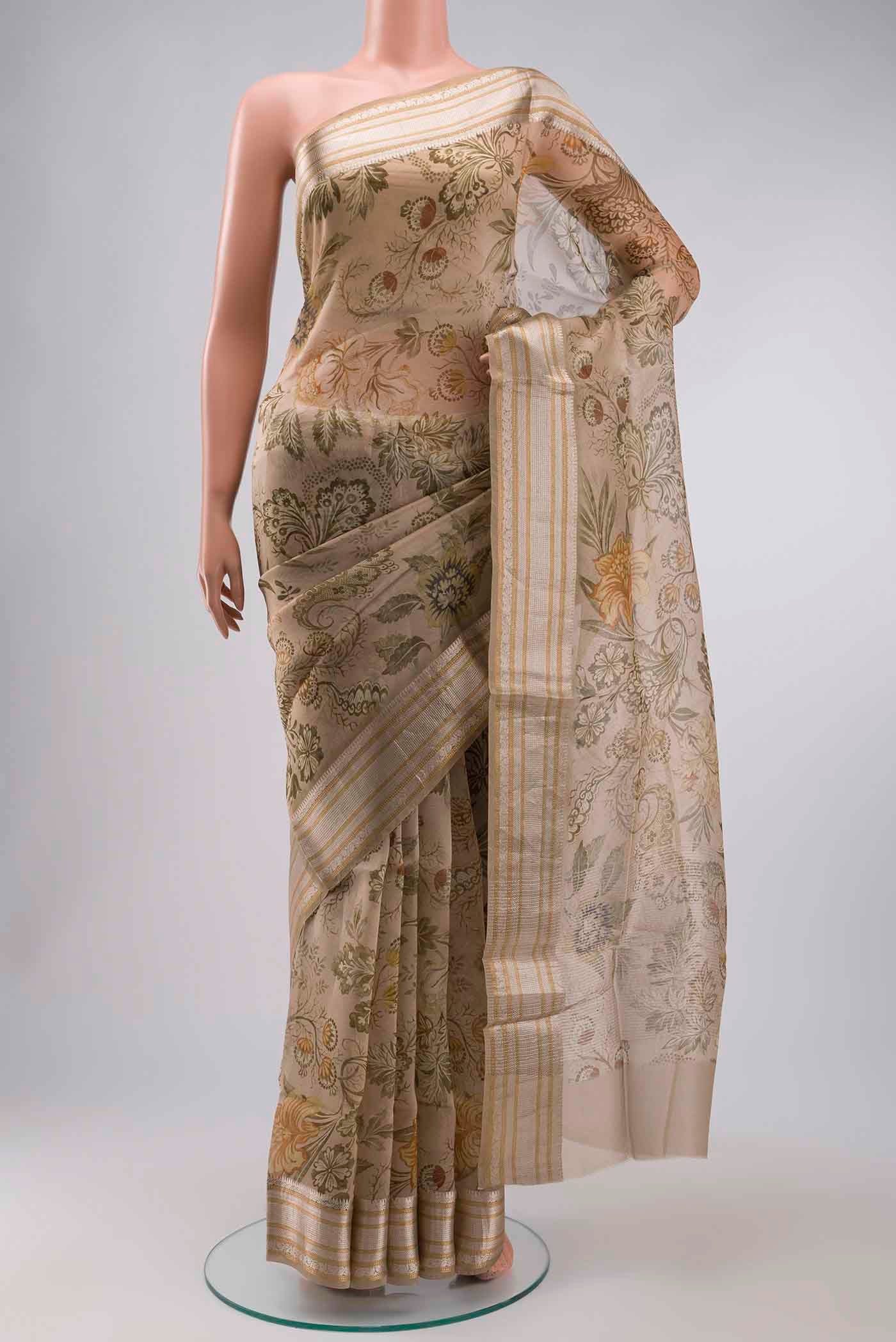 Beige Organza Silk Saree
