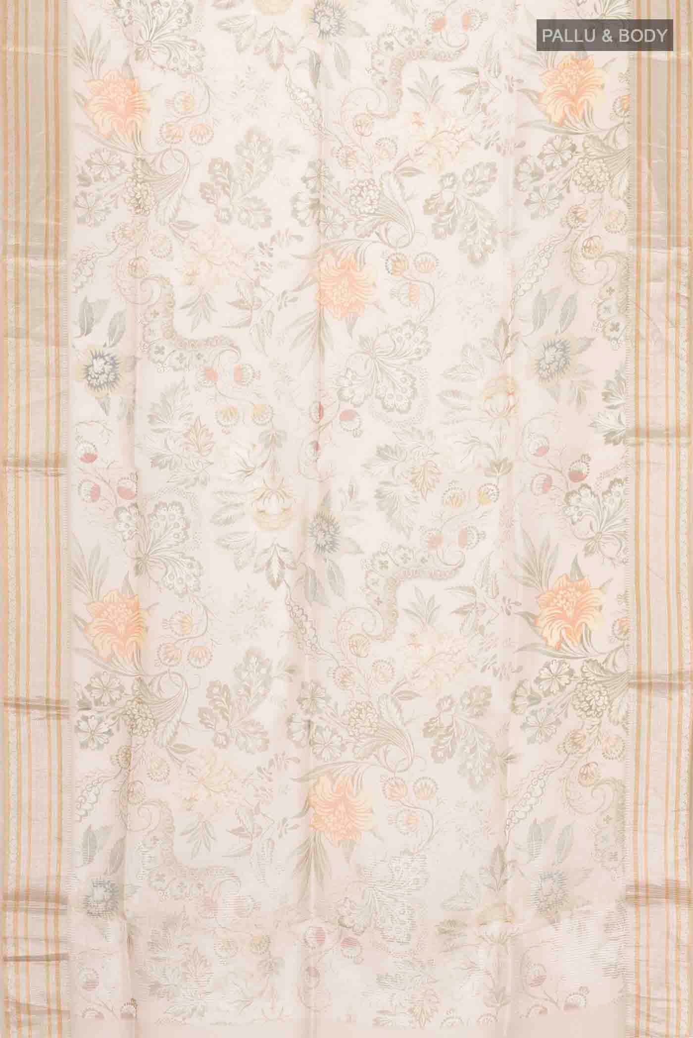 Beige Organza Silk Saree - Image 5