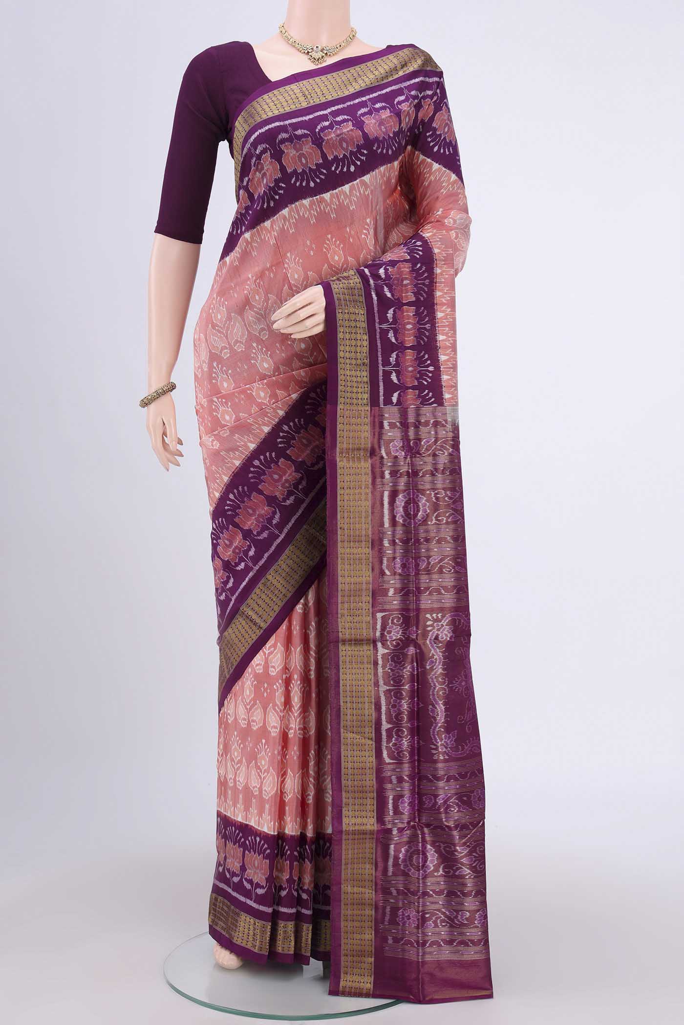 Peach Orissa Silk Saree