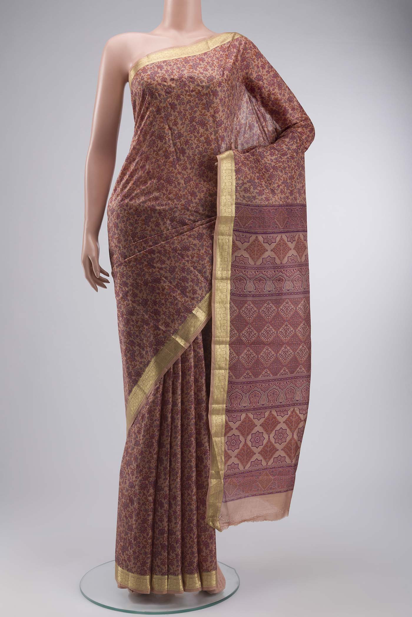 Peach Printed Silk Saree