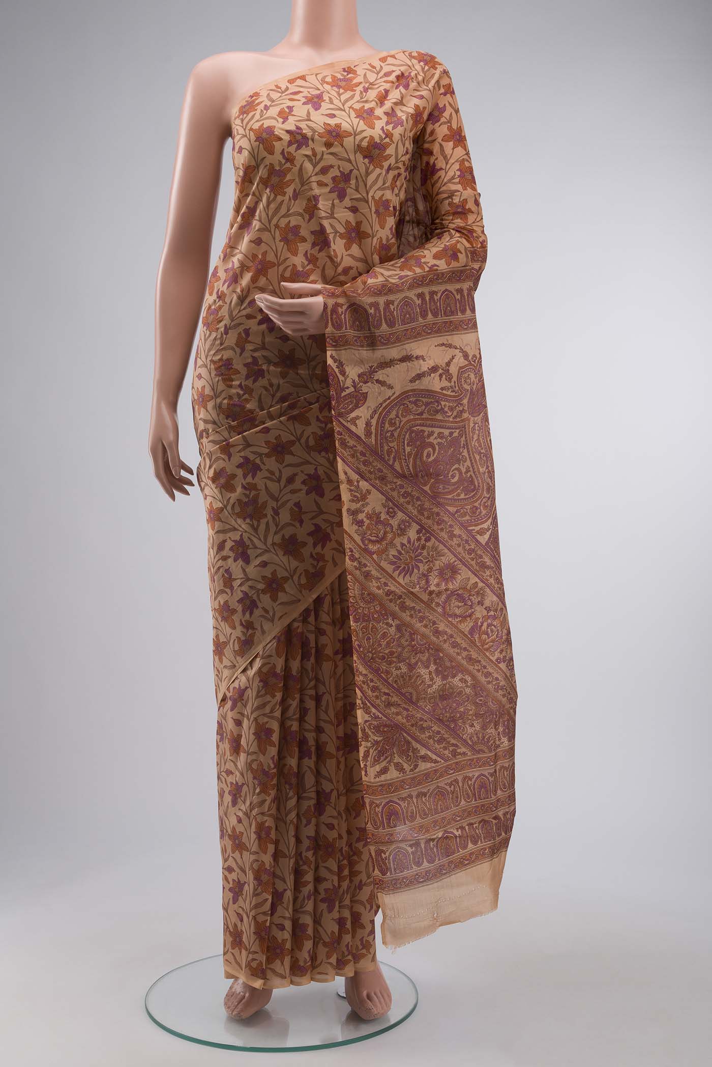 Peach Printed Silk Saree