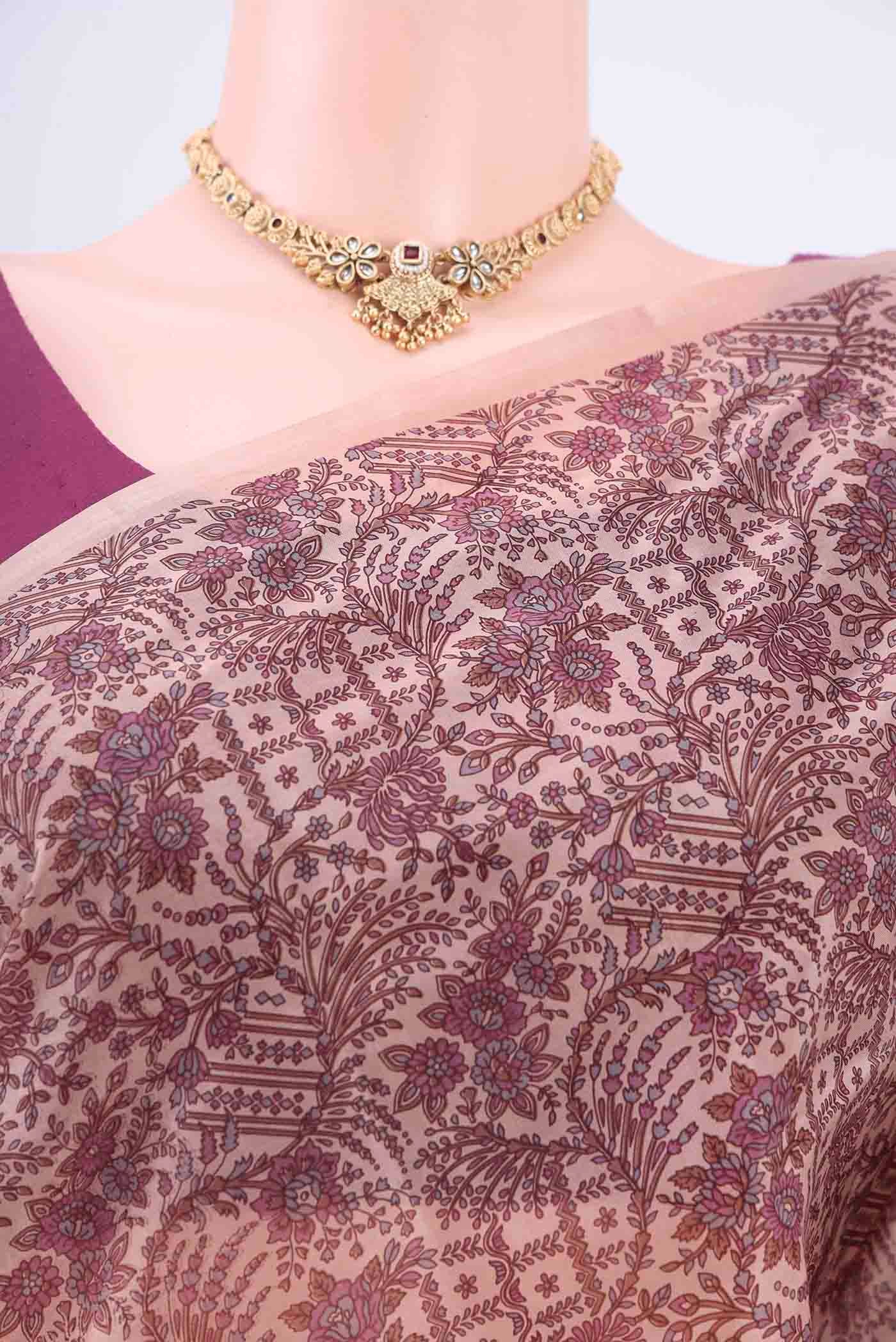 Peach Printed Silk Saree - Image 2