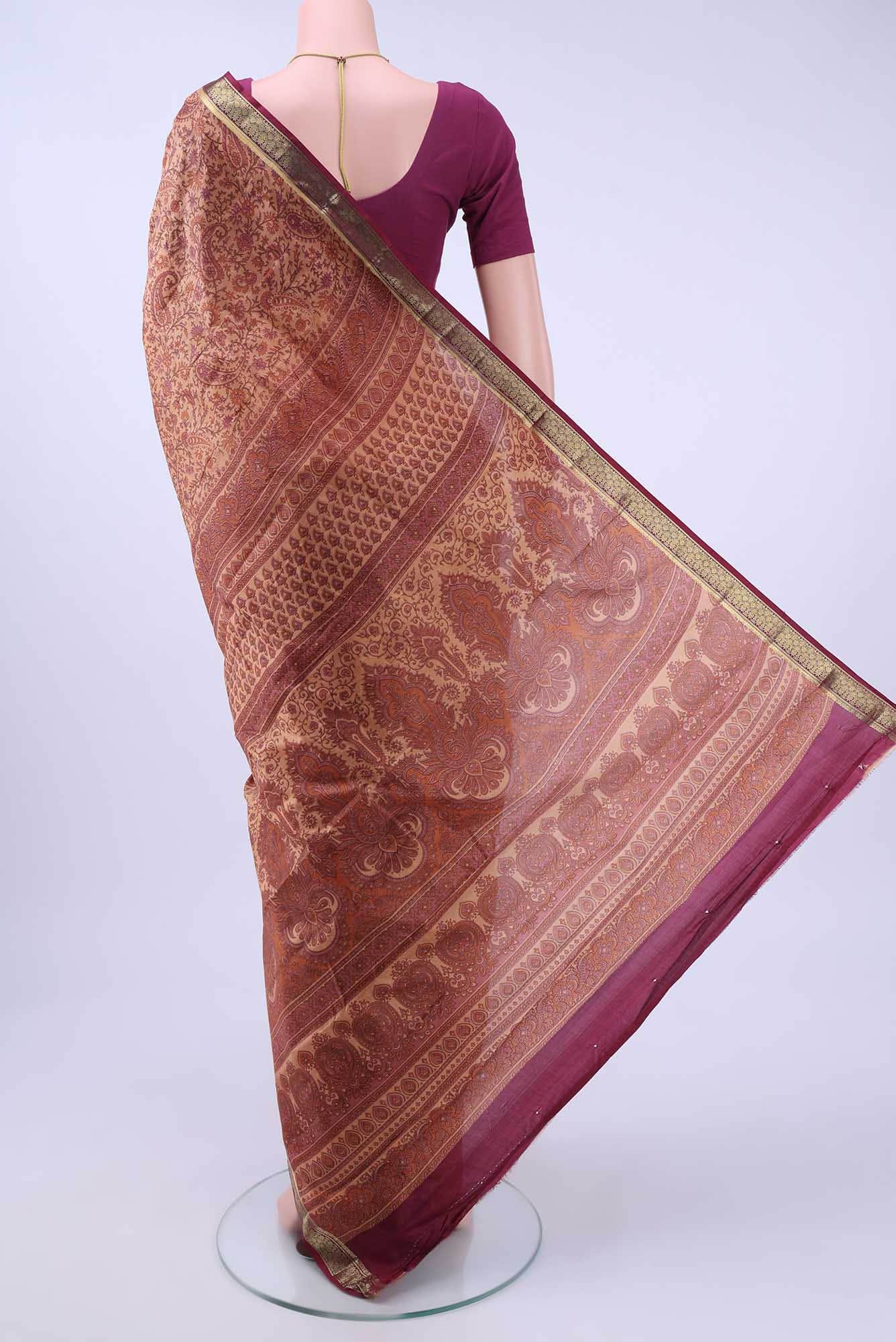 Peach Printed Silk Saree - Image 2